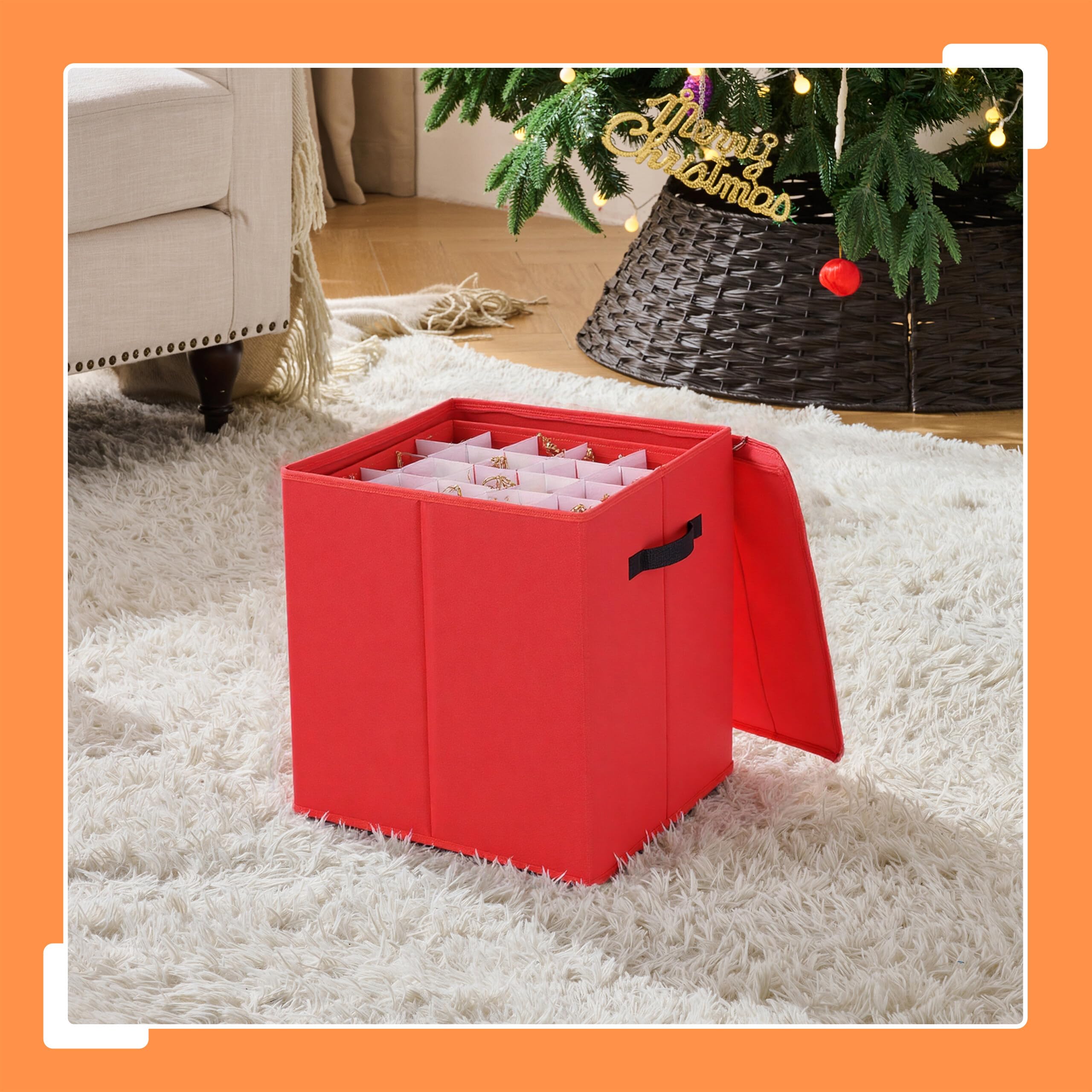 Relaxdays Scatola Porta Decorazioni Natalizie, 64 Palline, A x L x P: 40 x 36,5 cm, Poliestere