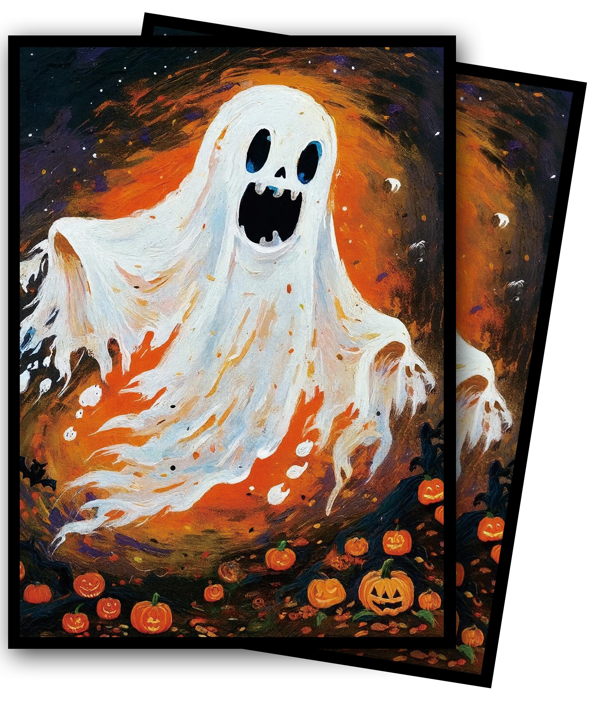 MTG Card Sleeves (Halloween Ghost), Ultra Clear Front & Matte Finish Back, 100 Count Standard Size Matte Art Sleeve for Magic The Gathering