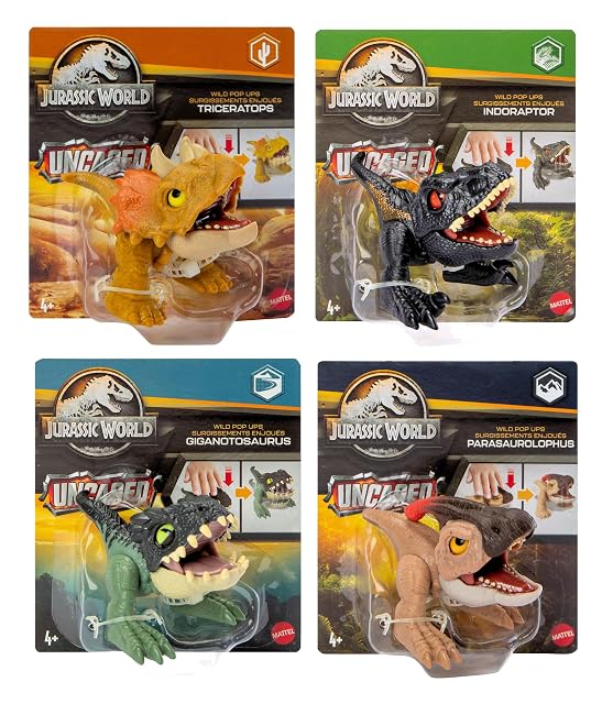 Foto 2 de 6 de Jurassic World 2023 Wild Pop Ups Uncaged Set of 4 Figures (Triceratops, Indoraptor, Giganotosaurus