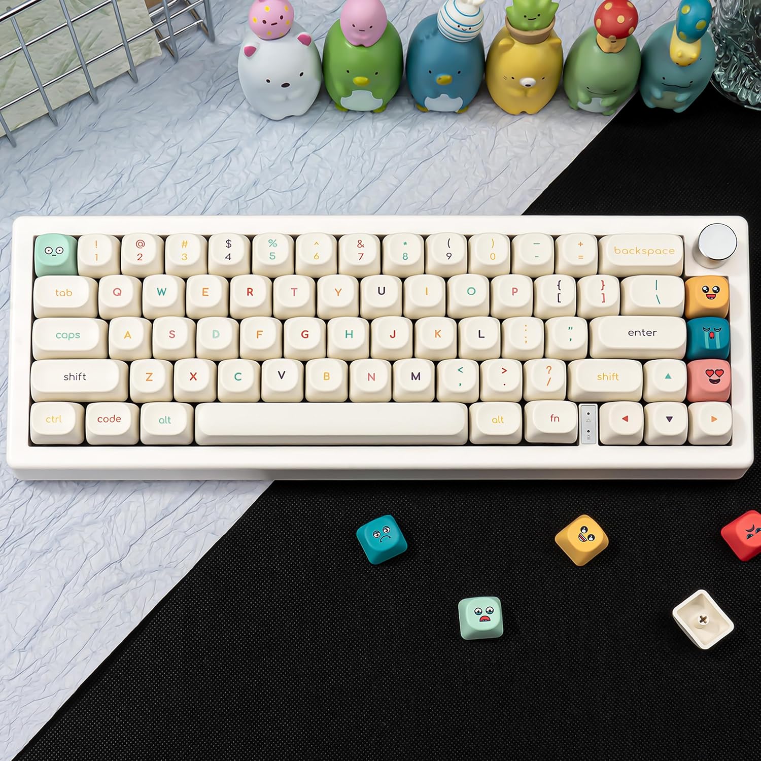 MOA Profile Cute Keycaps - 125 Keys PBT Keycaps Set, Minimalist White Keyboard Caps, Dye Sublimation Custom Kawaii Emoji Theme Key Caps for Cherry MX Mechanical Keyboards