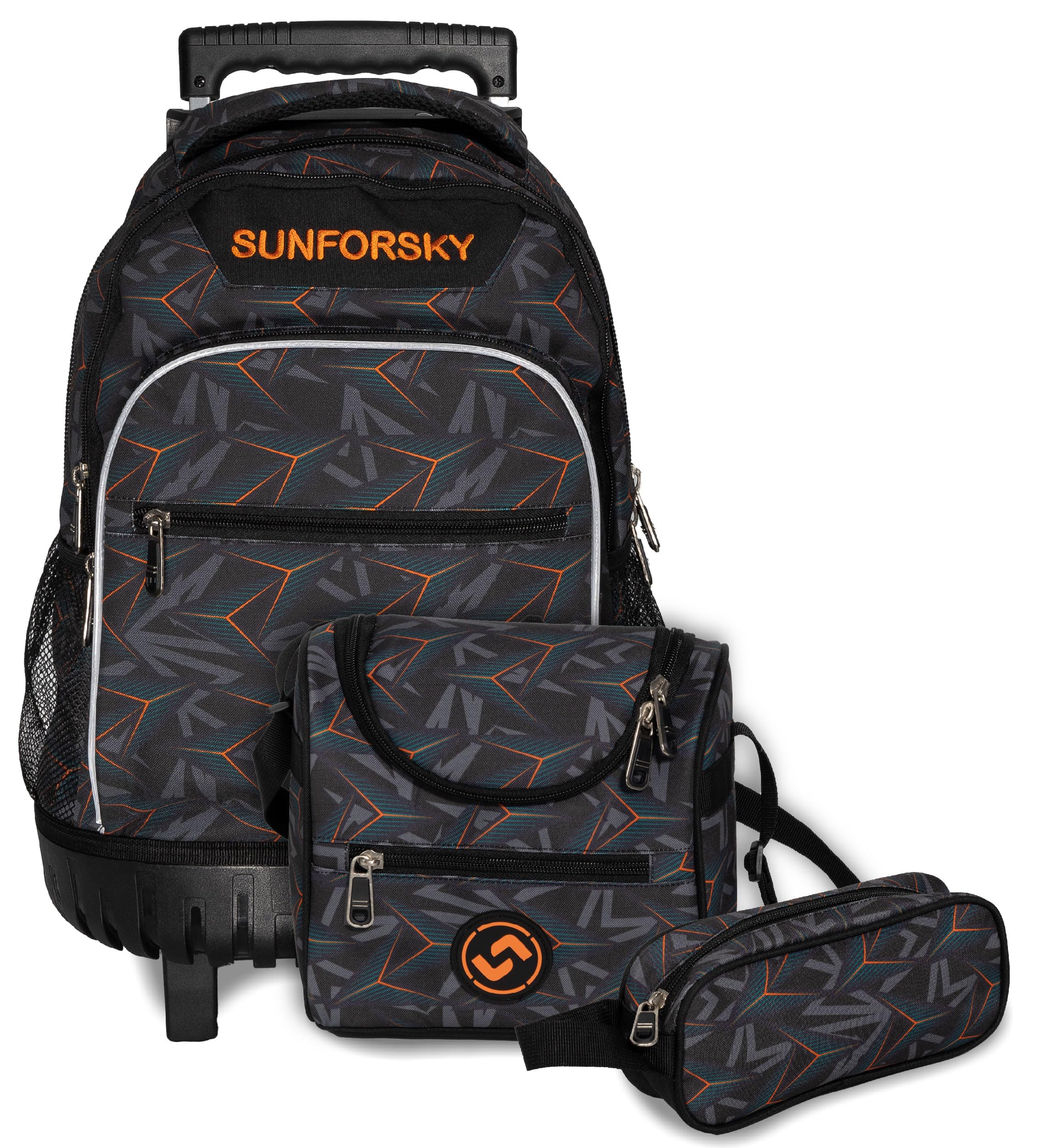 SUNFORSKY Mochila Escolar con Ruedas para Niños y Niñas, Carro para Mochila Escolar, Incluye Estuche de Lapiceros y Bolsa para Snack, Convertible para Colgar de la Espalda