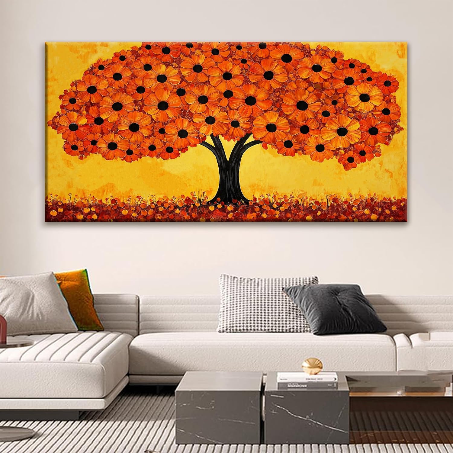 TAIJXAGSG Canvas Wall Art For Living Room Prints Modern Orange Canvas Art Wall Decor 29 X 58 Inches Large Tree Of Life Wall Art Elegant Picture For Bedroom Office Home Decor Artwork