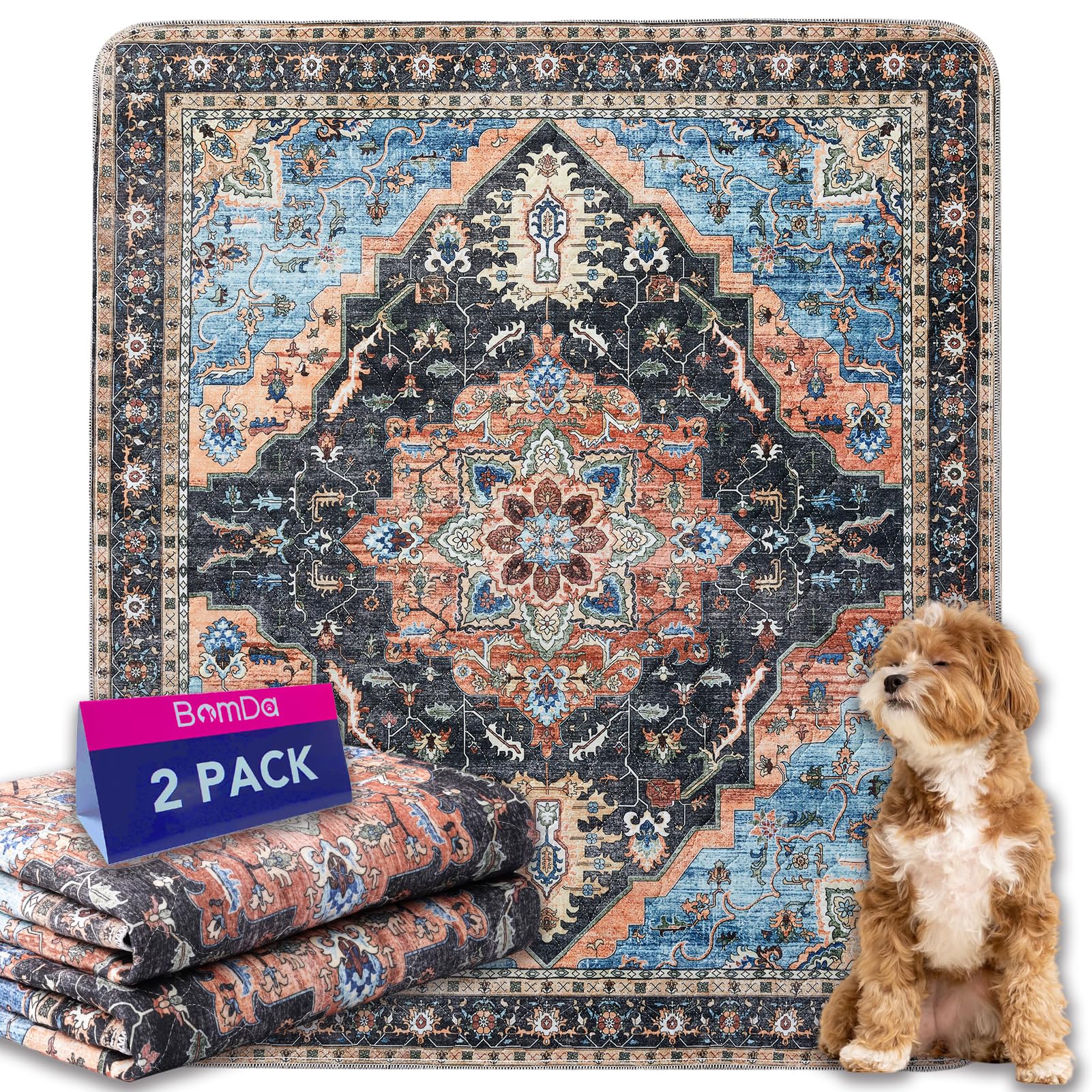 BomDa Tappeti Lavabili per Cani, 2 Pezzi Tappeti Assorbenti Riutilizzabili, Tappetino per Addestramento del Cane, Gatti, Conigli, Porcellini d'India, Antiscivolo (Pattern 2, 122x152.5cm)