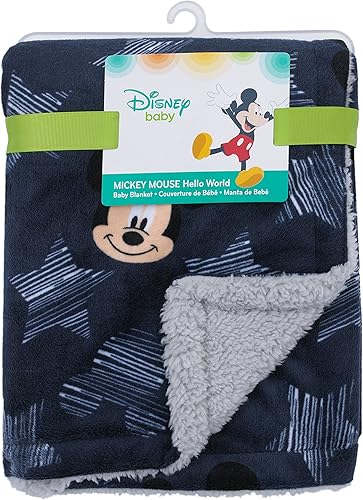 Disney Mickey Mouse Hello World StarIcon - Manta de terciopelo de doble cara supersuave color azul marino gris blanco