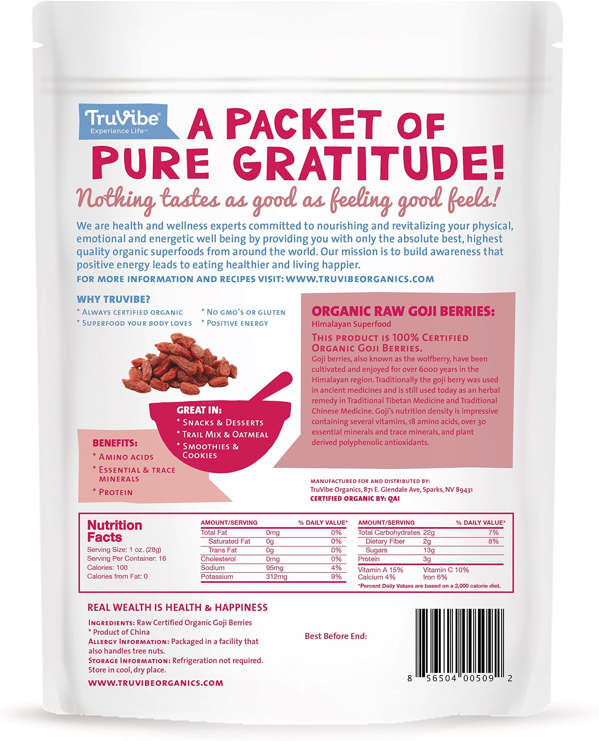 TruVibe 100% Organic Raw Goji Berries (2 lbs)