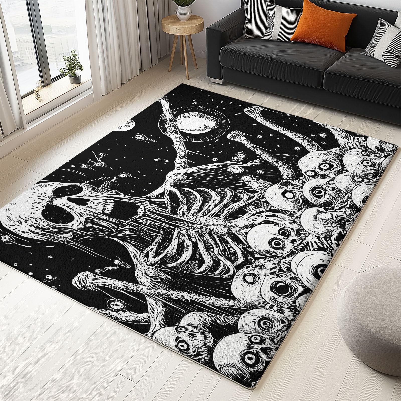 Tapis gothique tête de mort parfait pour le salon ou une chambre à coucher rock