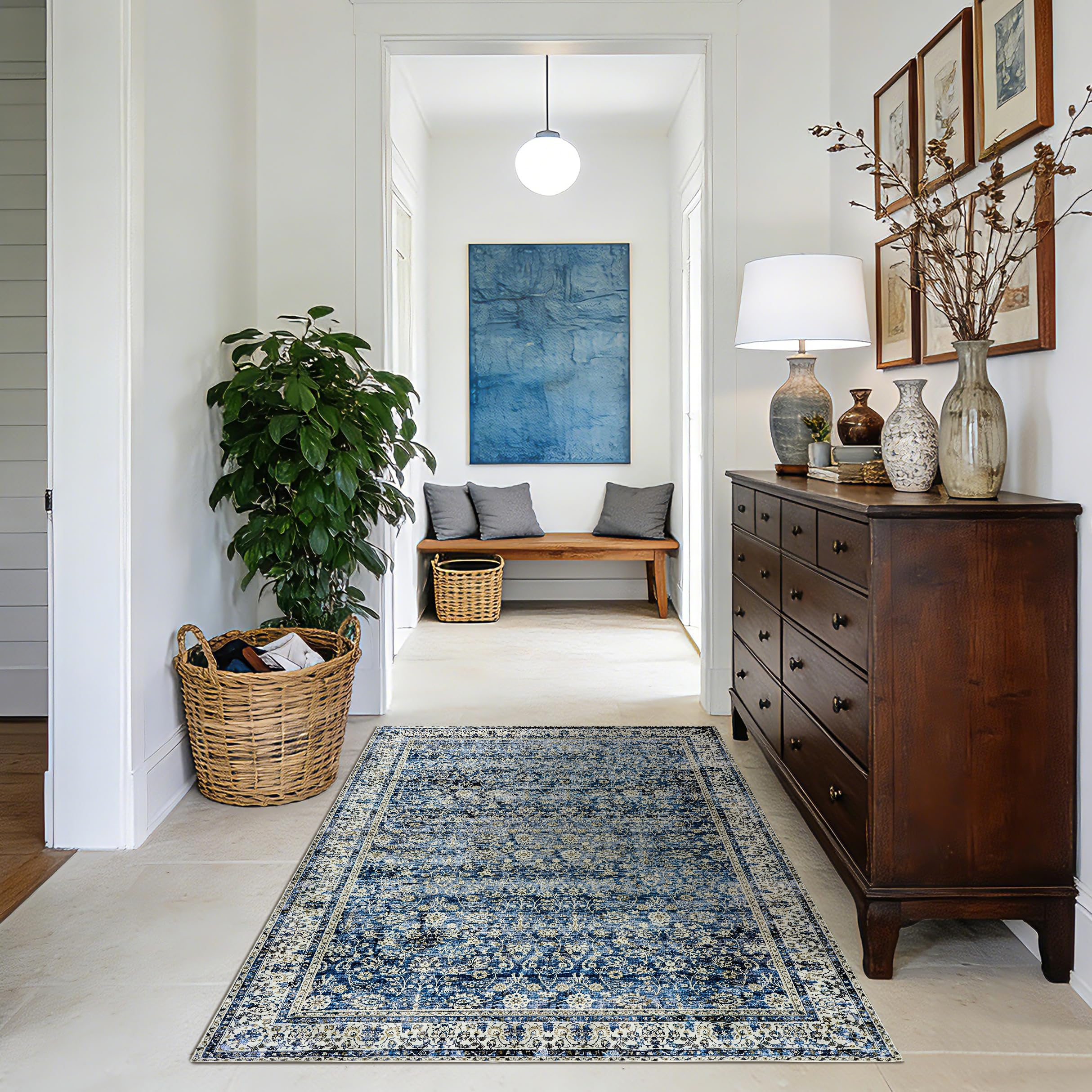 Amazon.com: 3x5 Front Door Rug Indoor Entrance Soft Vintage Navy