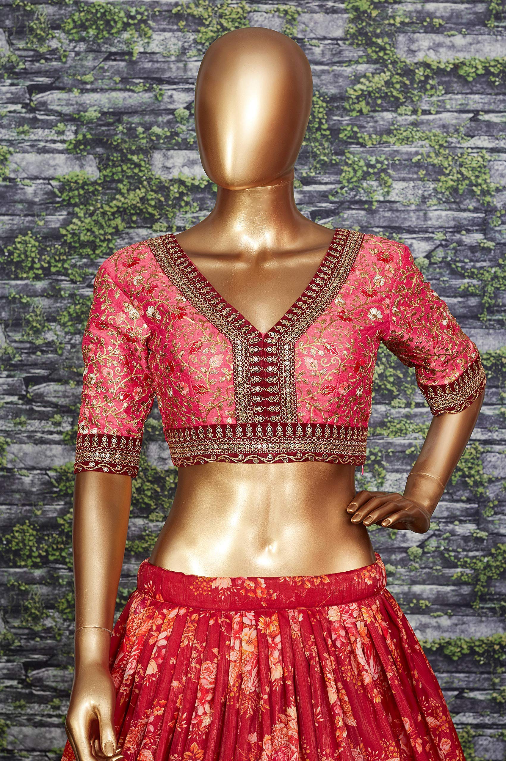 Zeel Clothing Maroon Floral Organza Semi-Stitched Lehenga Choli for Women (7064-Wedding-New-Bridal-Heavy-Lehenga_Free Size; Maroon) 4