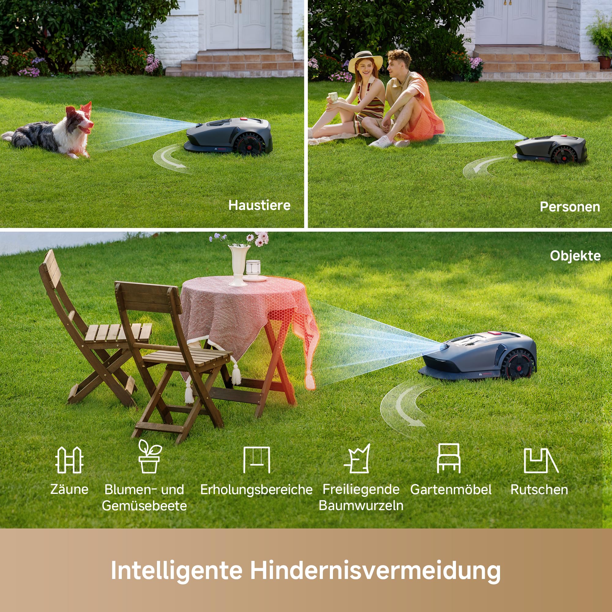 MOVA 1000, Mähroboter 360° 3D LiDAR kabellose Einrichtung & genaue Kartierung bis 1000 m², Mähroboter ohne Begrenzungskabel, Smarte Hindernisvermeidung, Verbesserte Geländeräder, U-förmiges Schneiden