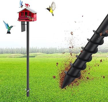 Bird House Pole, 60" Adjustable Bird Feeder Pole with Stand Stake, Heavy Duty 1.2 Inch Diameter Metal Bird Mounting Pole for Yard Garden Outdoors Park, Bluebird, Hummingbird, Black