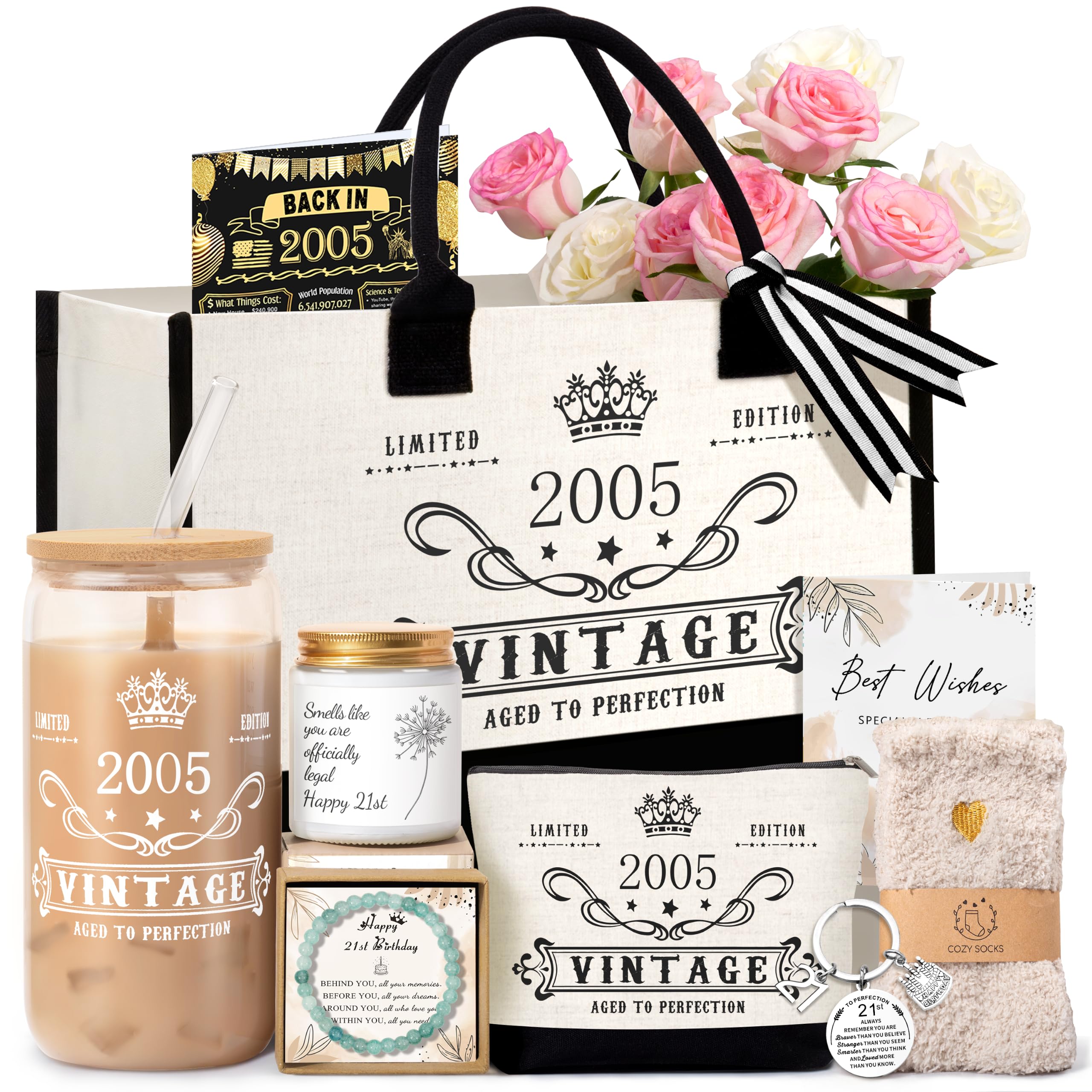 Jumway 21st Birthday Glass Cup and Tote Set