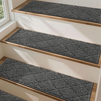 Cosy Homeer Pack of 15 Stair Treads Mats 70 x 22 cm Black