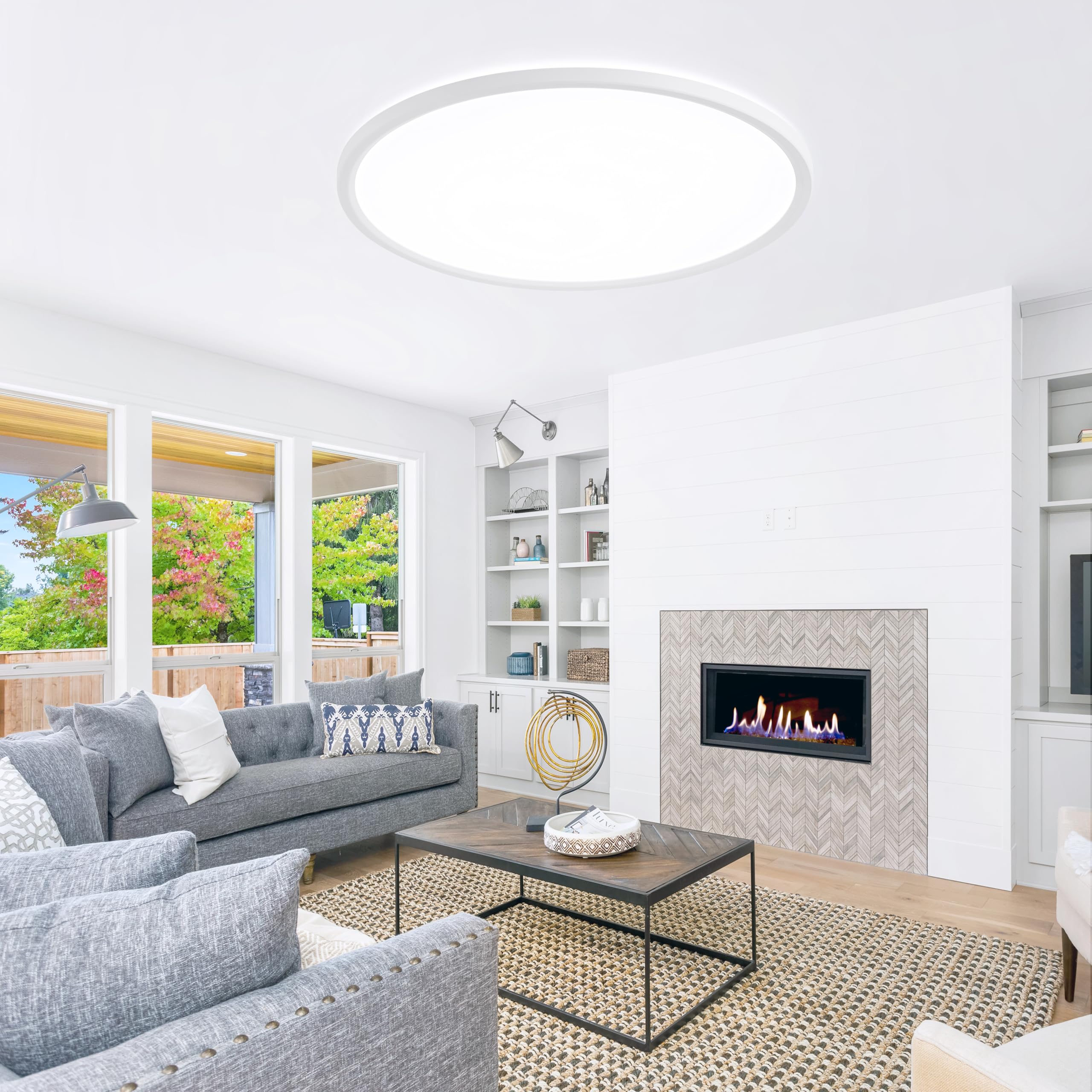 59CM LED Deckenleuchte Dimmbar mit Fernbedienung 56W Weiß | Dimmbar 3000-6500K, Ultra Dünn 2.5CM, Wasserfest IP45, 60s/1Hrs Timer, 10–100 % Helligkeit, Nachtlicht, für Schlafzimmer