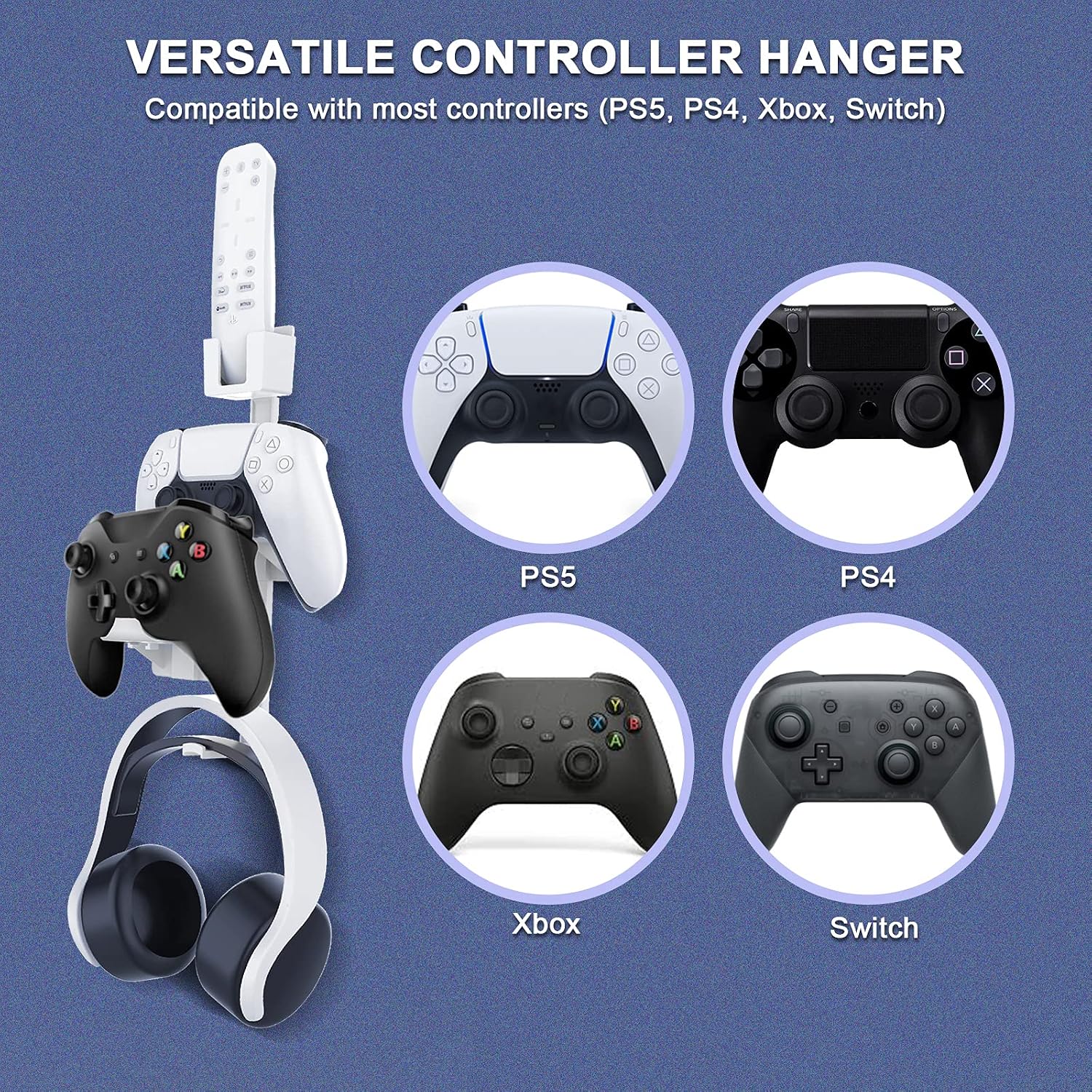 NexiGo PS5 Accessories Wall Mount Bundle - Wall Bracket for Playstation 5 Console (Disc & Digital), Controllers, Headphone and Media Remote - Sturdy PS5 Wall Stand Hanger for PS5 Console