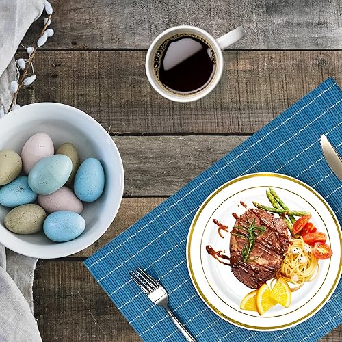 Miniatura 7 de ANDSTAR Juego de 8 manteles individuales de bambú naturales antideslizantes de bambú lavables resistentes al calor para comedor y cocina (azul)