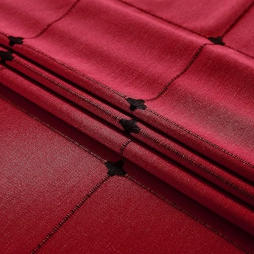 Miniatura 6 de Mantel ovalado de celosía con bordado rústico de tela de lino de algodón a cuadros rojos para cocina, comedor, fiesta, decoración de mesa, 53 x 72