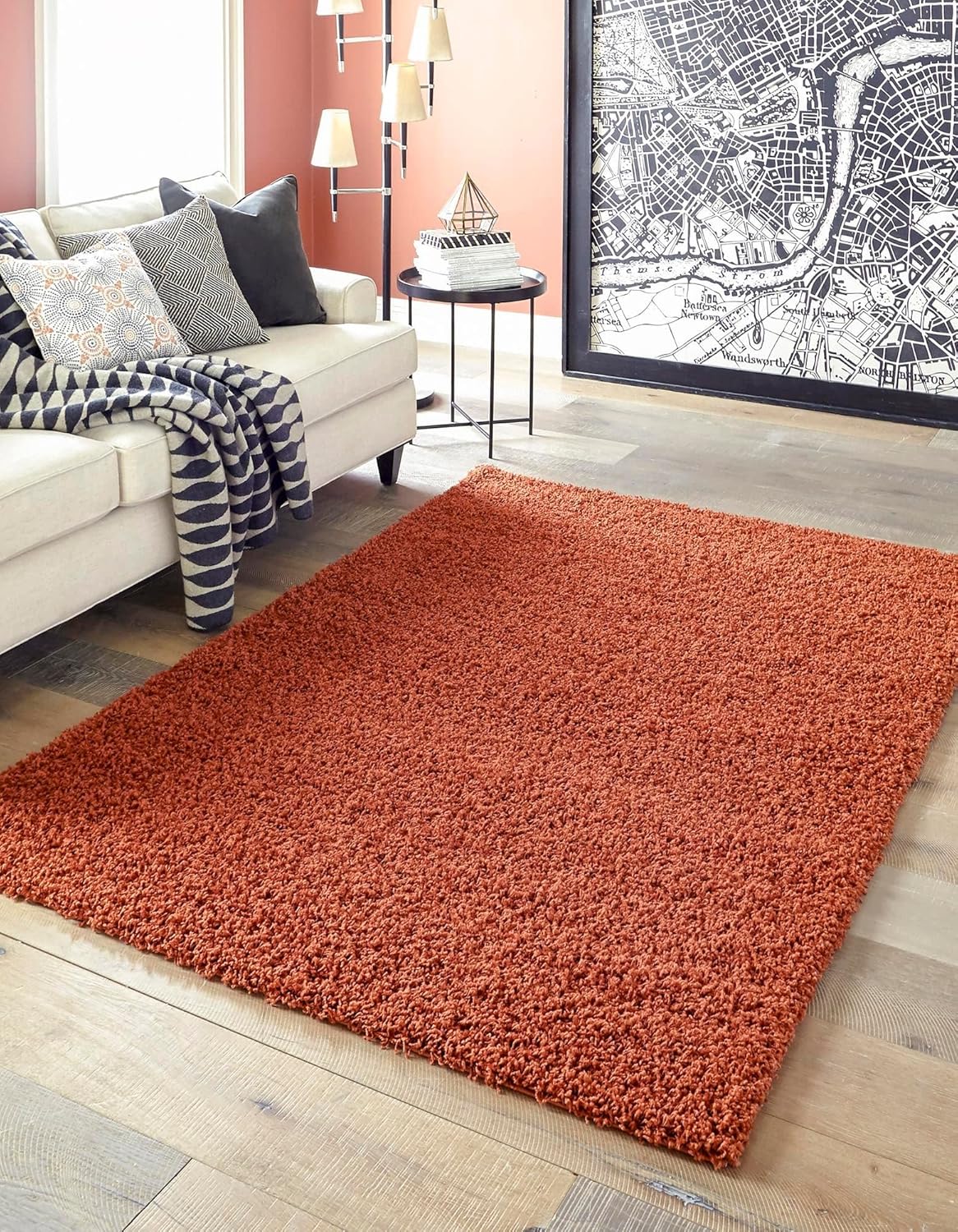 Rugs.com - Uber Cozy Solid Shag Collection Rug  6' x 9' Terracotta Shag Rug Perfect for Bedrooms, Dining Rooms, Living Rooms
