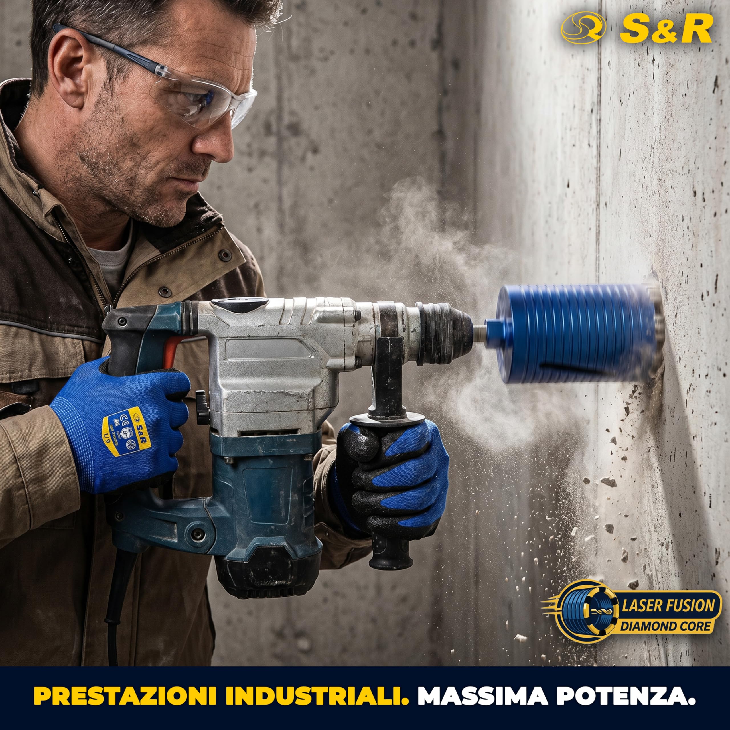 S&R Sega a Tazza Diamantata 122 x 200mm. Fresa Cemento 63 SDS-Plus | Punta Diamante cemento 122 x 200mm M22 - Corona Carotatrice Cemento - Sega a Tazza Diamantata Professionale