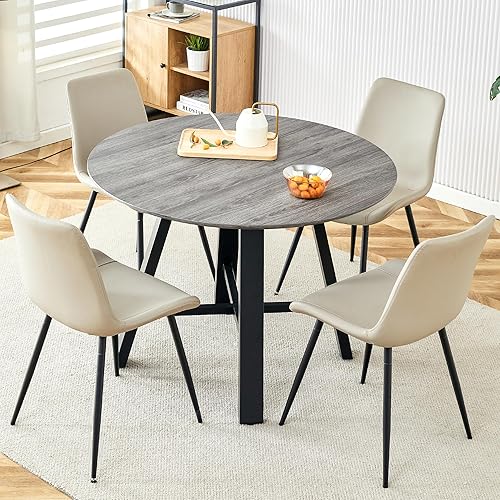 Miniatura 19 de Juego de 4 sillas de mesa de comedor redondas de 42 pulgadas para 4 sillas de mesa de cocina modernas para 4 mesas de comedor de madera, sillas