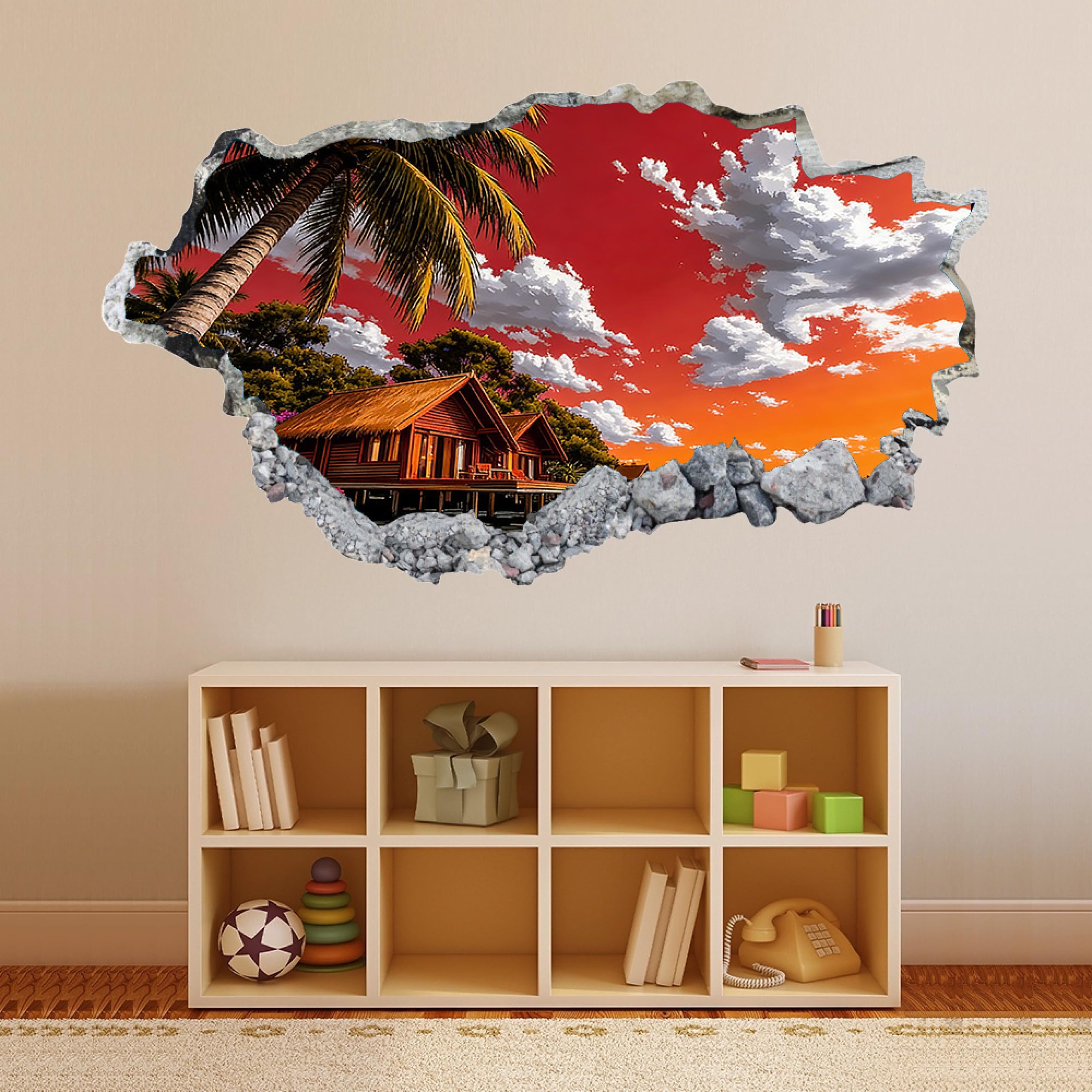 Adesivi 3D per decorazioni murali distruttiPalma Della Casa Nuvolosa Adesivo da parete Tatuaggio da parete per la decorazione della parete della cameretta dei bambini 70x122cm