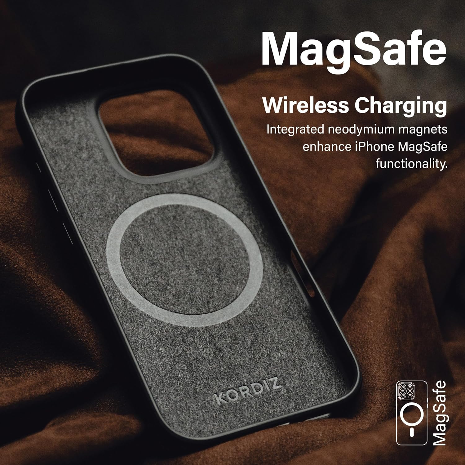 KORDIZ iPhone Leather Impact Case | Protective Case Compatible with iPhone 16 Pro Max | MagSafe & Wireless Charging | Full Grain Leather | TPE Bumper | Camera Ring Protection (Dark Brown, 16 Pro Max)