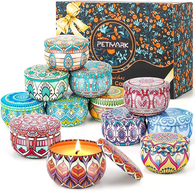 Scented Candles Gifts Set for Women, 12 Pack 2.5 OZ Scented Candles Sets, Natural Soy Wax Aromatherapy Tin Jar Scented Candles Gift Set for Yoga Bath Stress Relief, Christmas Gifts for Women
