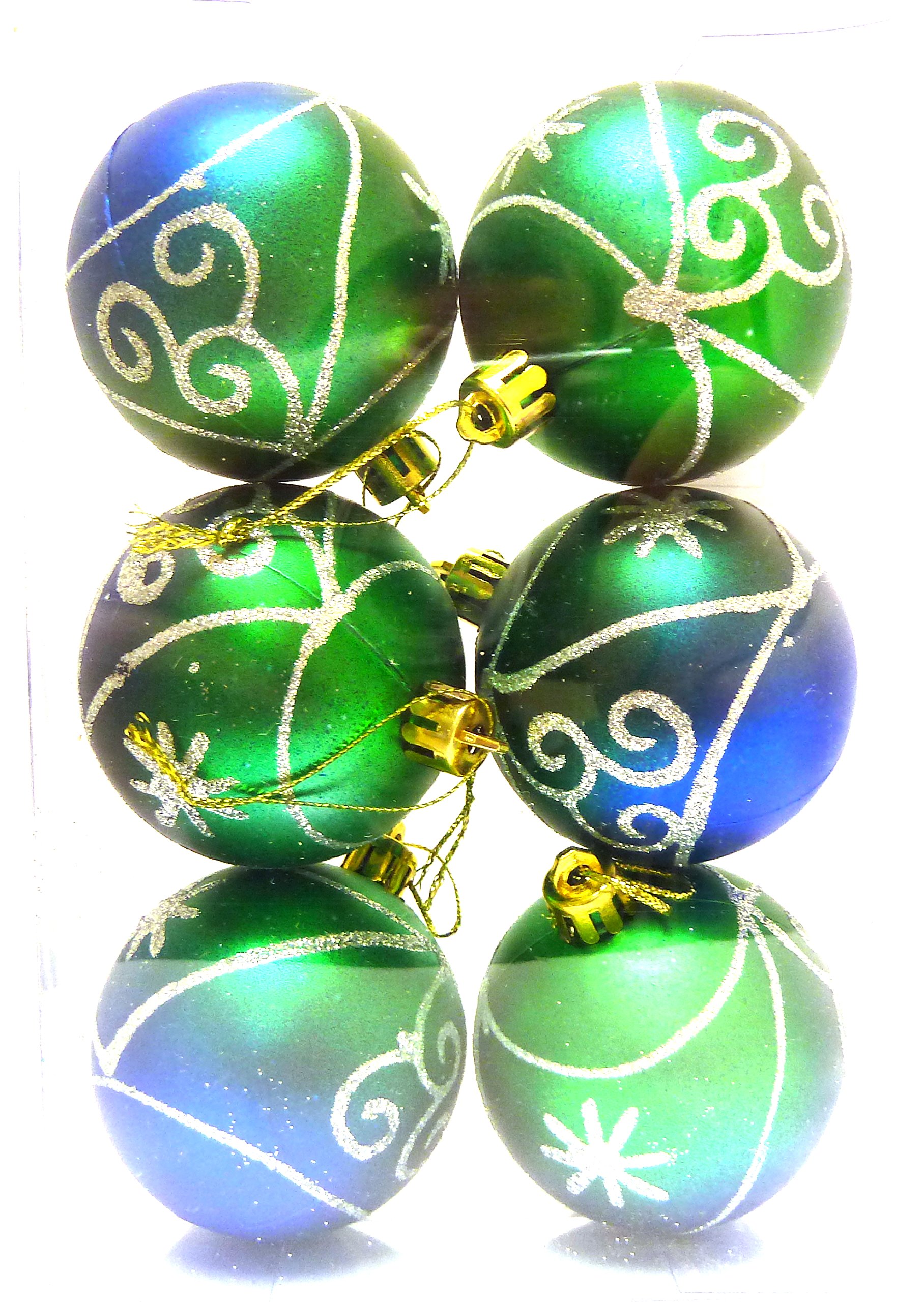 Christmas Green and Blue baubles 6cm Baubles 6 Pack