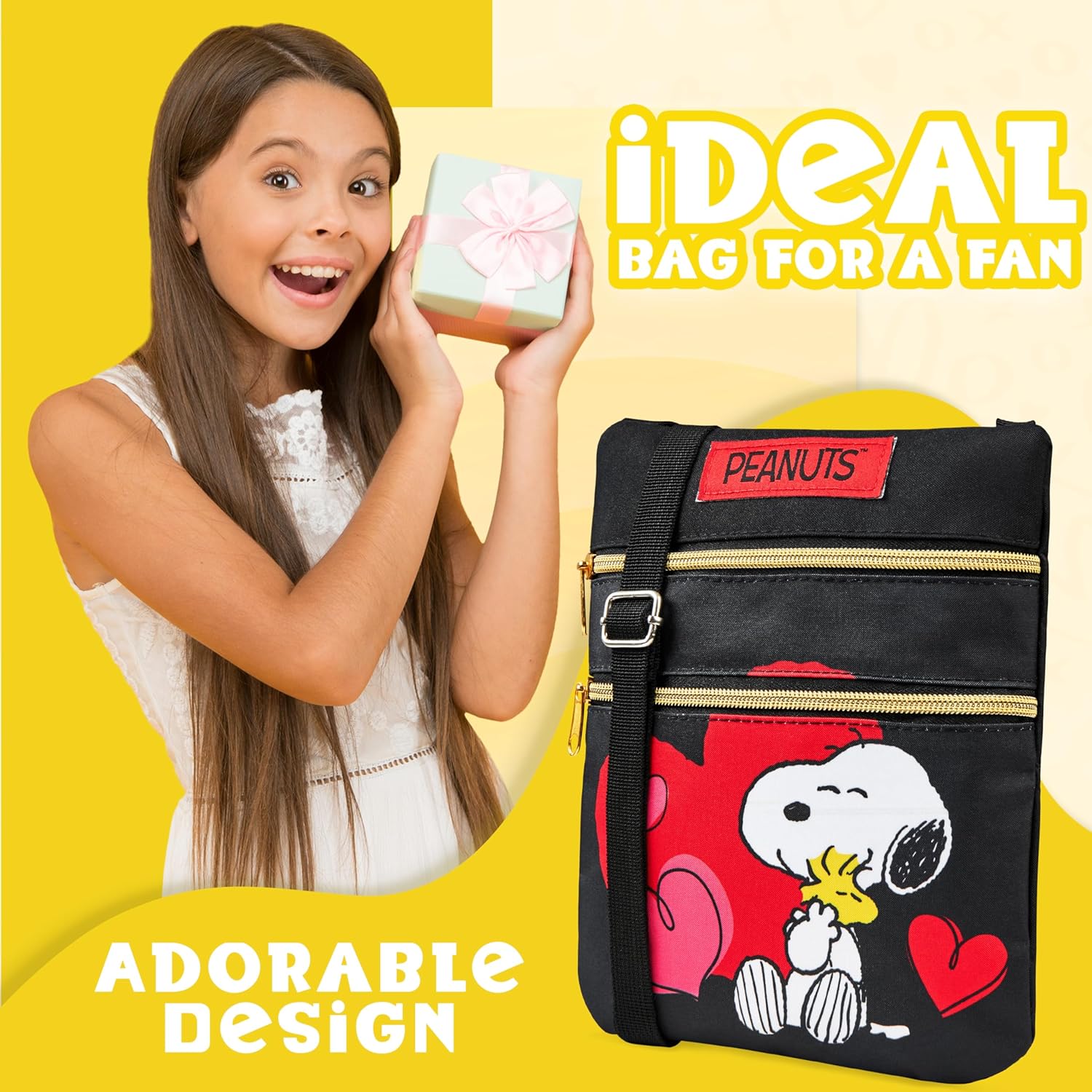 Peanuts Snoopy Crossbody Bag Girls Purse for Kids Teens Women Fashion Shoulder Bag (Black, 9.44x7.87x0.19inch) - Image 3