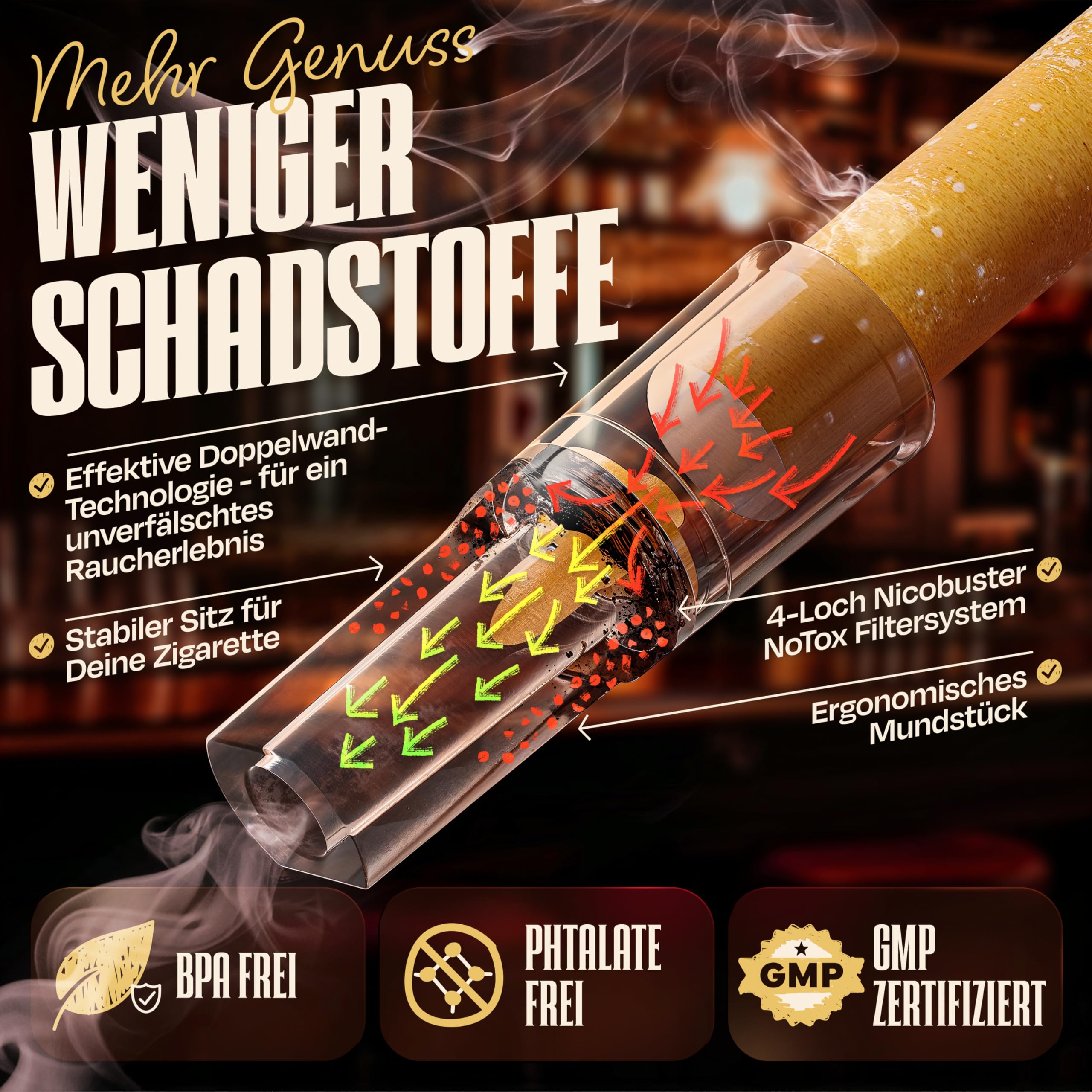 Zigarettenfilter - Aufsteckfilter für Raucher - 720 STK - Filter Aufsatz - reduziert Schadstoffe, Teer, Nikotin - kein Geschmacksverlust - 24 x 30 Filter