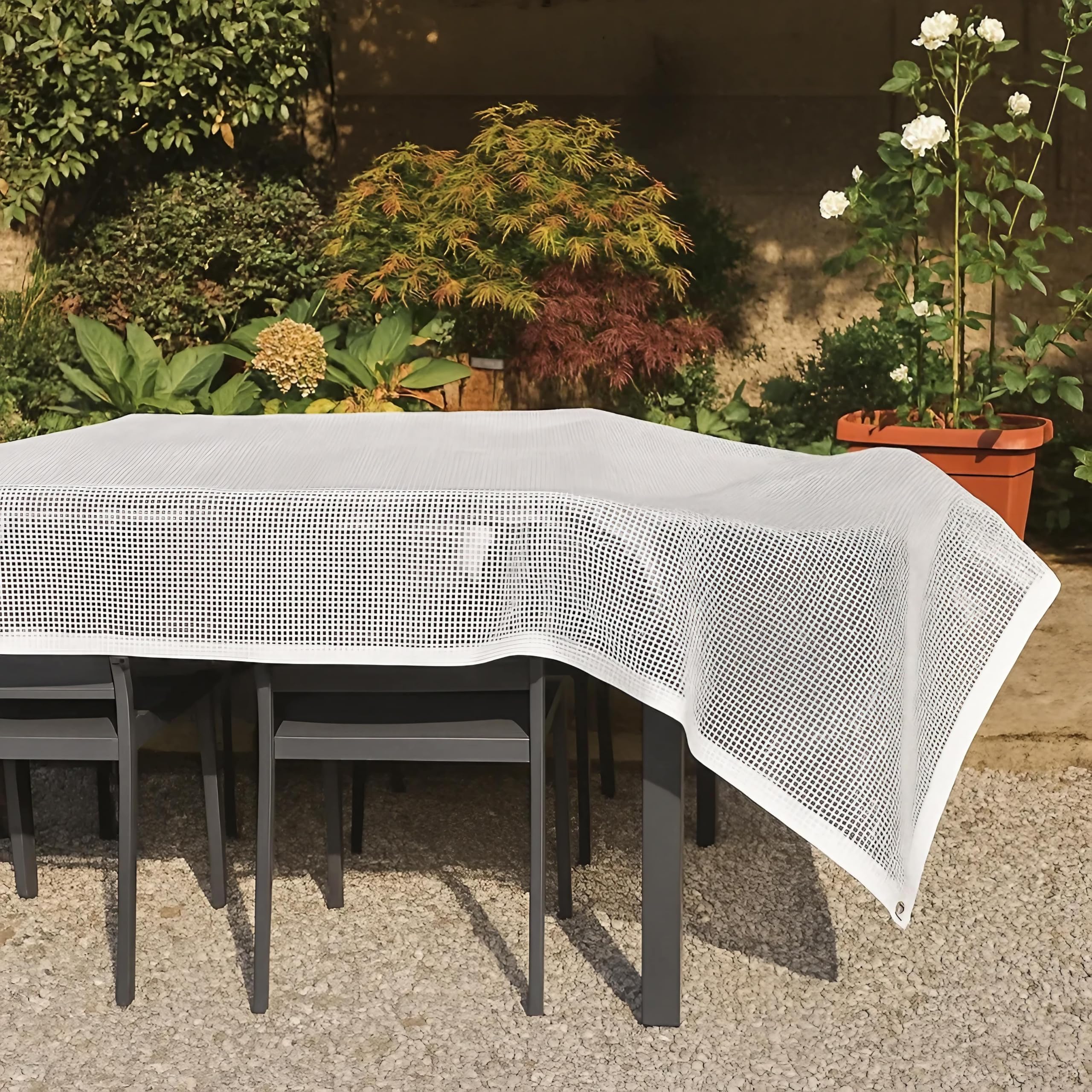 ESTO Telo Impermeabile Trasparente Retinato 150g/mq, Telone Occhiellato 150g/mq, Protettivo Multiuso per Auto, Barche, Piscina, Giardino (6x10 Metri)