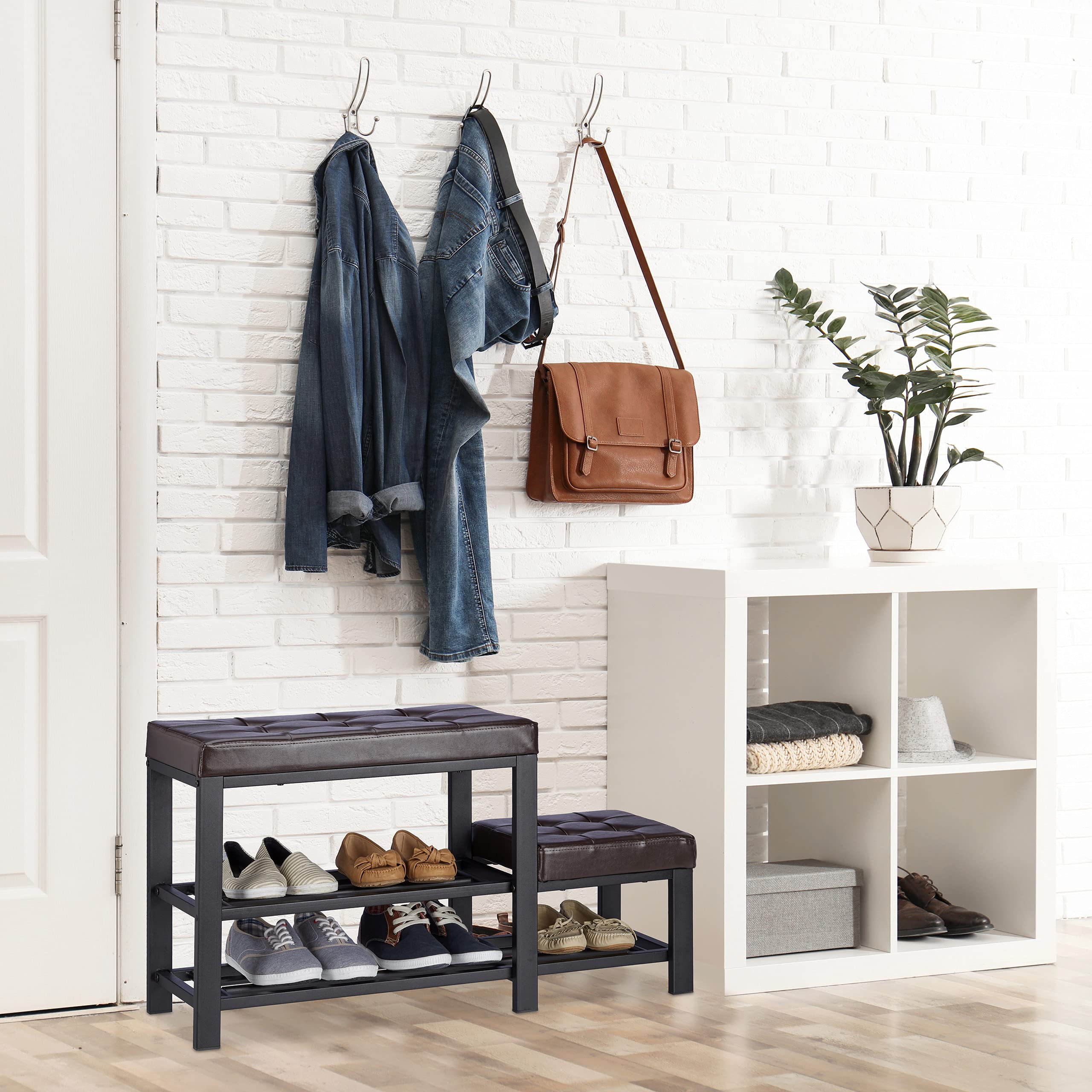 Relaxdays Panca Scarpiera con Sgabello, Seduta Imbottita, 2 Ripiani, per Bambini, HxLxP: 50 x 90,5 x 30,5 cm ca., Bianco