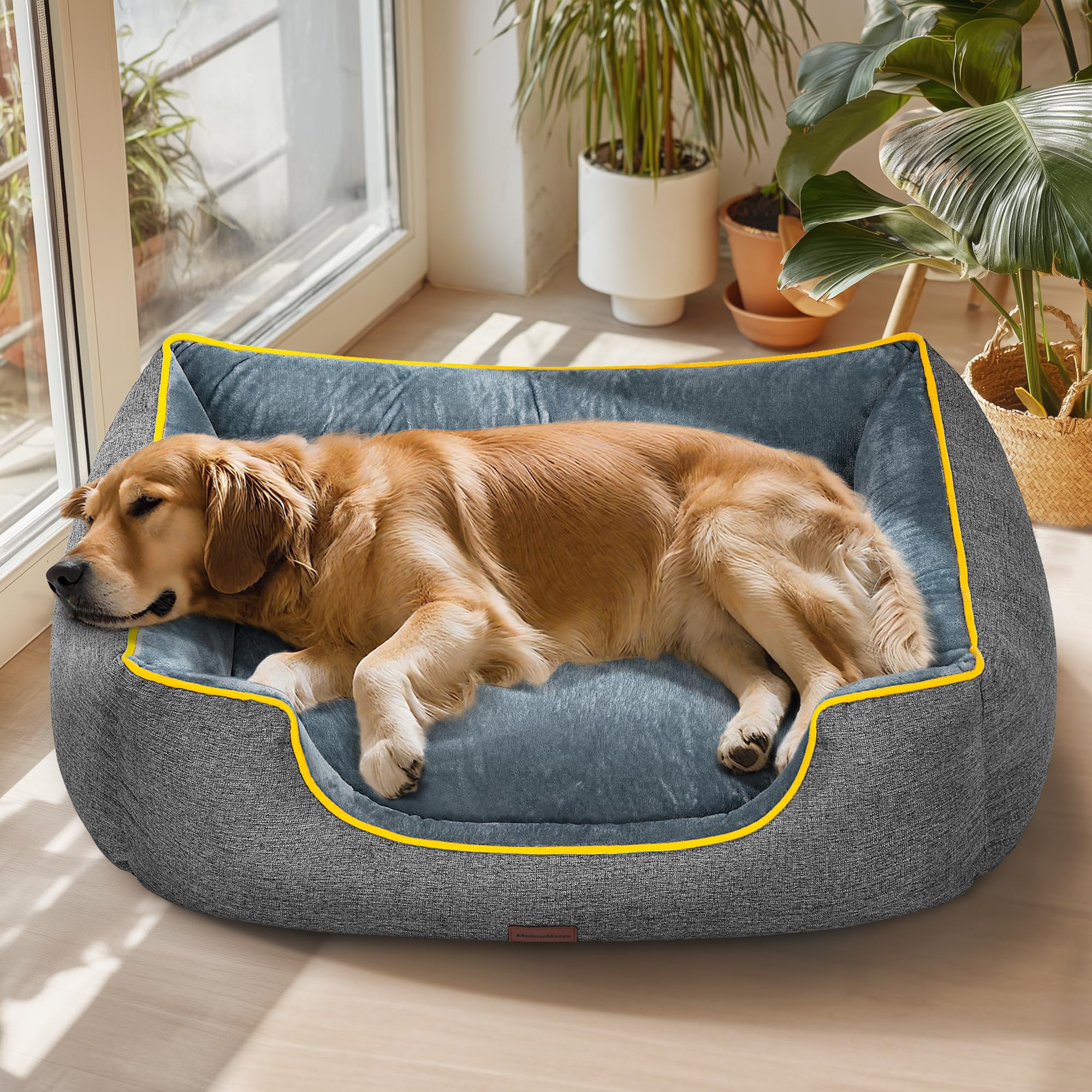 Orthopedic Dog Bed for Extra Large Dogs with Removable Washable Cover - XL Dog Couch Sofa with Waterproof Lining & Non-Slip Base, Double-Sided Comfort Pet Bed, 44", Grey