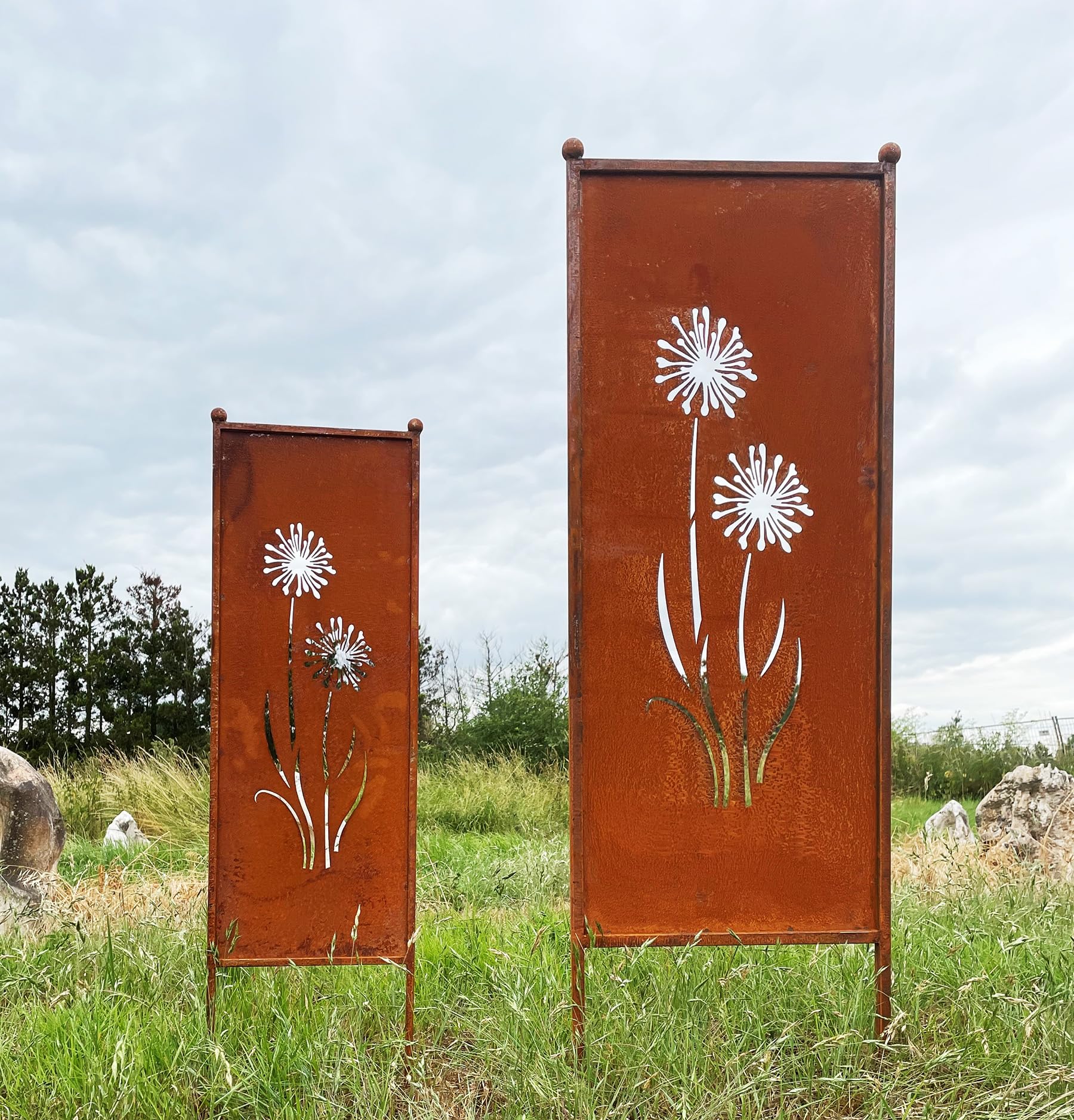 STEINFIGURENWELT GIEBEN Valla de metal oxidado con diseño de alio, 162 cm x 53 cm, ideal para colocar en el jardín, óxido