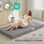 Youzi Foldable Sofa Bed Twin, Sleeper Sofa Bed Couch for Guests, 6 Inches Four-fold Foam Folding Chair for Home and Livingroom, Washable Cover, Gray, 75" x 39" x 6"