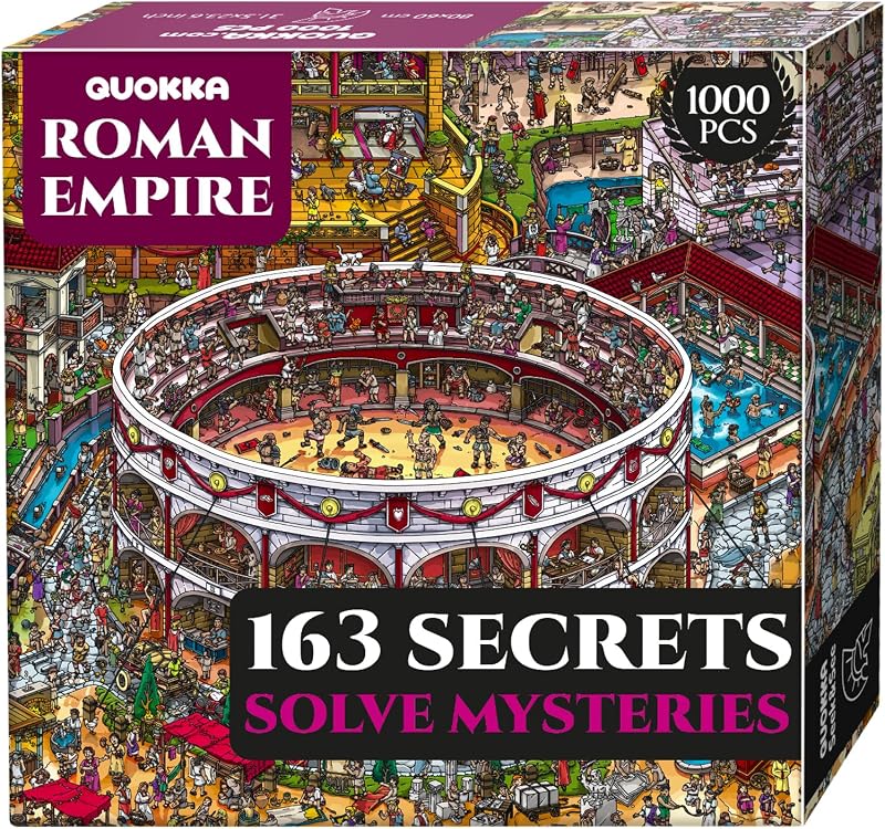 QUOKKA 1000 Piece Puzzle for Adults – Roman Empire Colosseum Jigsaw – Premium Thick Cardboard, Low-Glare Finish, 163 Hidden Mysteries, 2 Secret Envelopes for Immersive Experience