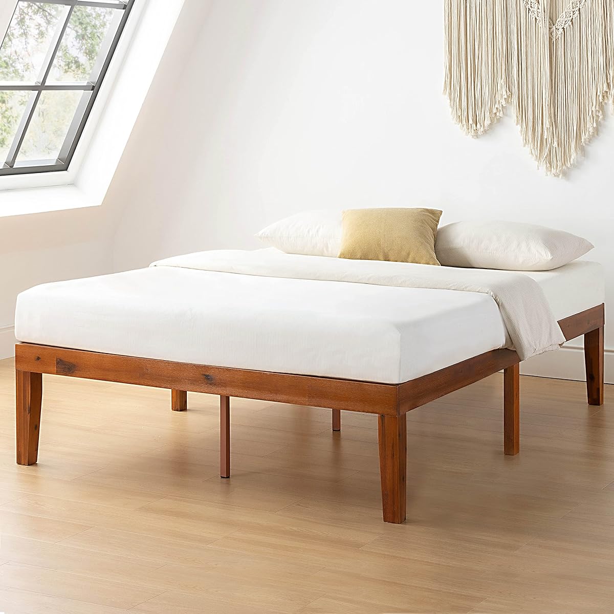 Mellow Naturalista Classic 16 Inch Solid Wood Platform Bed with Wooden Slats, Cherry, King