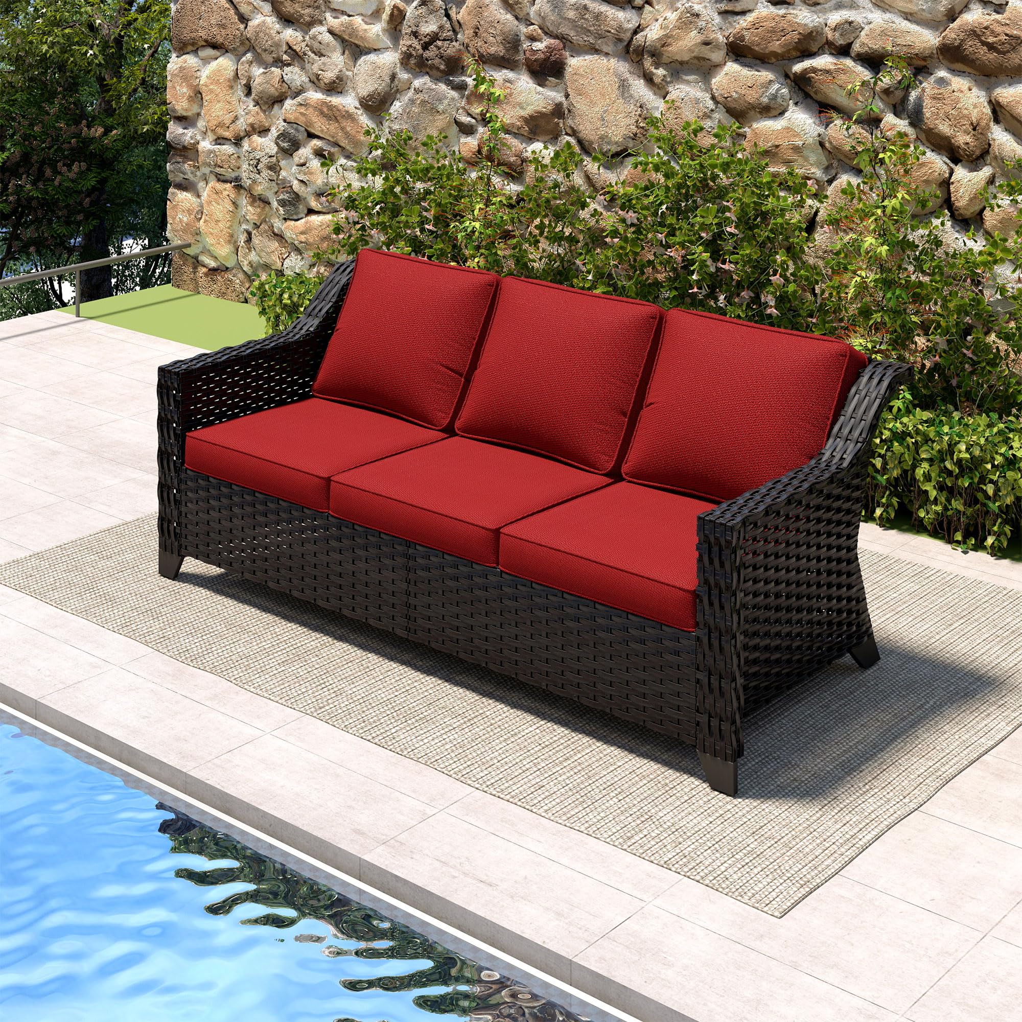 Luxury 3 Seater Outdoor Patio Couch with Handwoven PE Wicker