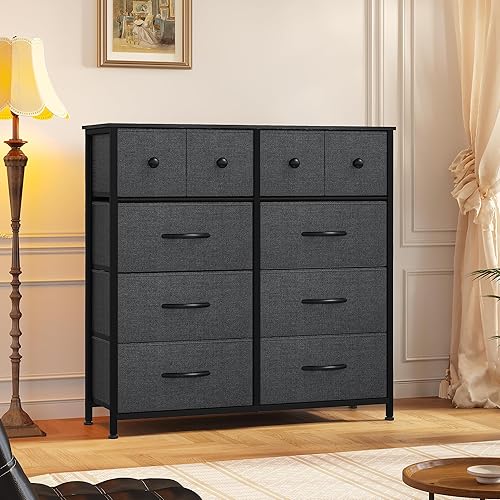 Miniatura 2 de YITAHOME Cómoda de tela de 10 cajones, cómoda para sala de estar, unidad organizadora de pecho alto con marco de acero resistente, parte superior de