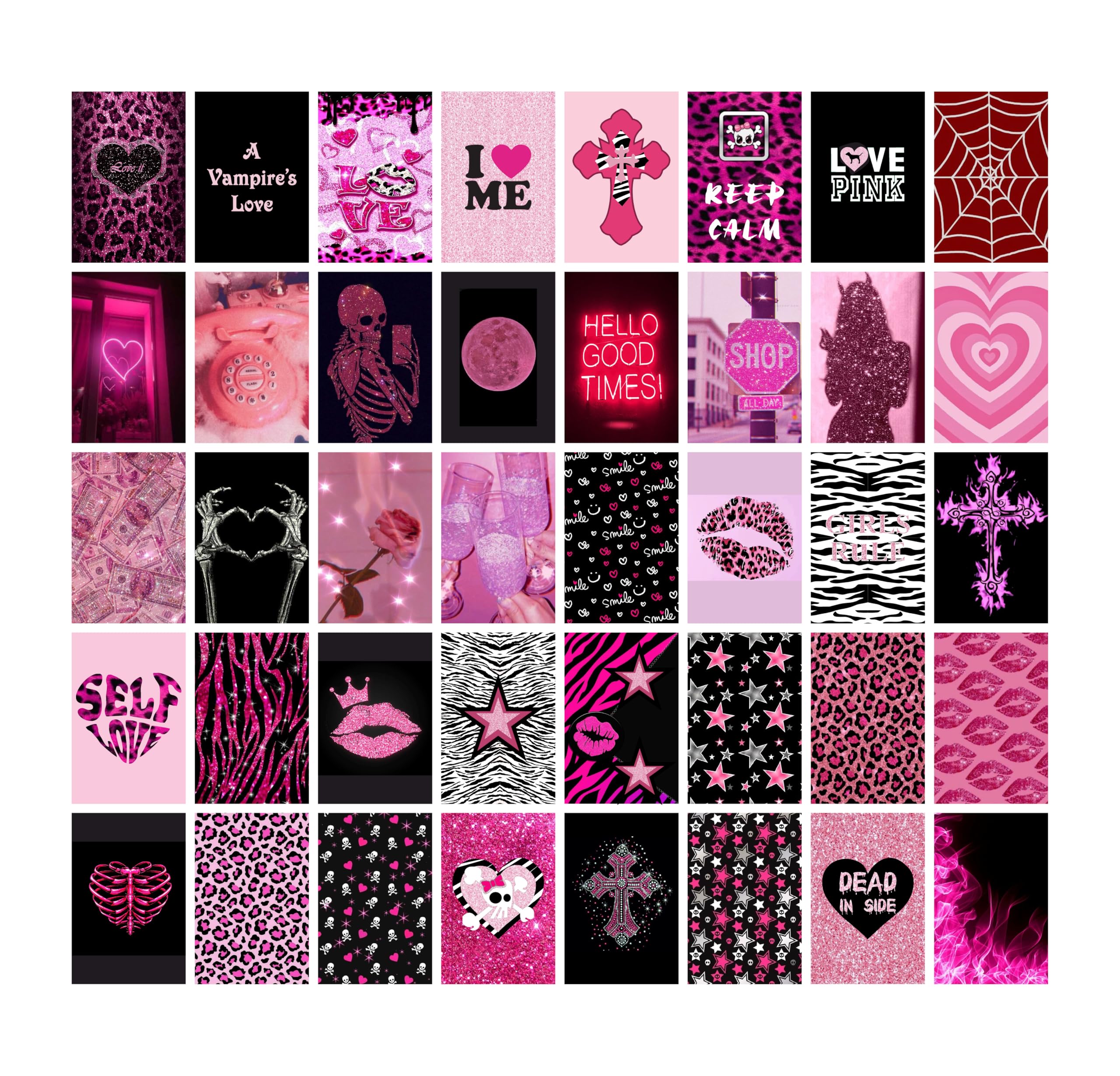 Mcbling Trashy Y2k Room Decor Aesthetic - Early 2000s Room Decor Y2k Collage, Hot Pink Pictures Wall Art Prints, Baddie Aesthetic Pictures (Y2K)