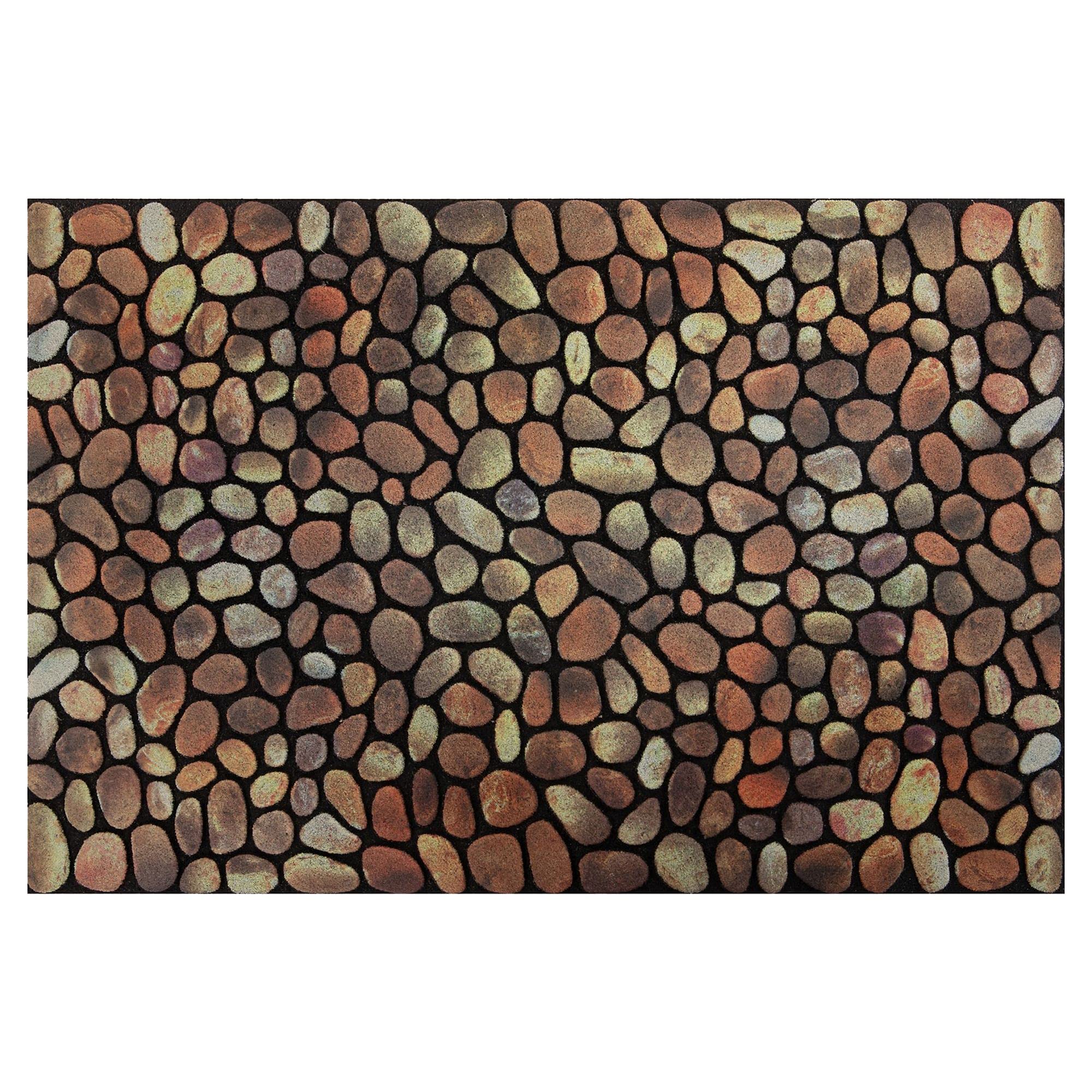 Nicoman Pebble Stone Pattern Barrier Doormat Eco-Friendly Scrape and Absorbent Indoor/Outdoor Door Mat, Rectangular (60x40cm), Pebbles Brown