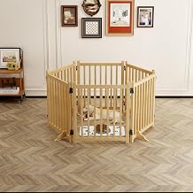 6 Panel Wooden Freestanding Dog Gates for The House,Pet Gate for Doorways, Stairs,Wood Dog Fences Indoor Pet Gate,Step Over Fence - 6 Panel 31" H