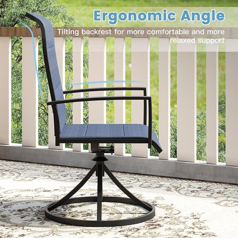 DIFY Patio Swivel Chairs Set of 4, High Back Outdoor Dining Chairs, Blue image 6