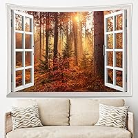 Vista 44 de HVEST Tapiz de otoño para colgar en la pared, diseño rústico de calabaza, Acción de Gracias, bosque de arce, paisaje natural para sala de estar