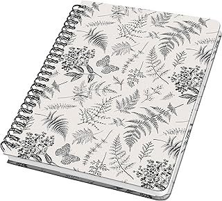 SIGEL JN604 Blocco spiralato Jolie, copertina rigida, 120 pagine a punti, circa A5, motivo con foglie, bianco/nero