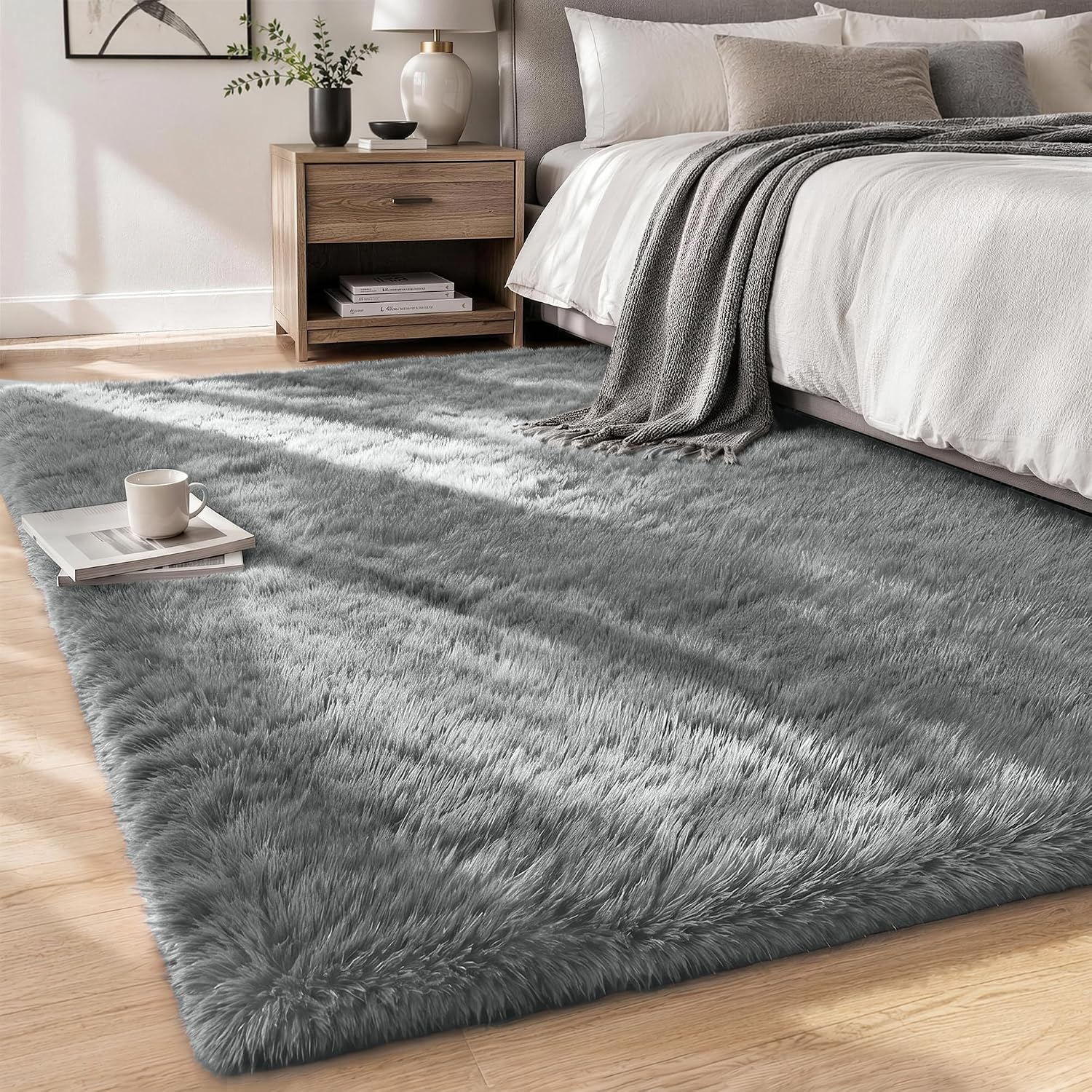 4x6 Area Rugs for Living Room Bedroom,Ultra Soft Fluffy Shag Rug Light Grey