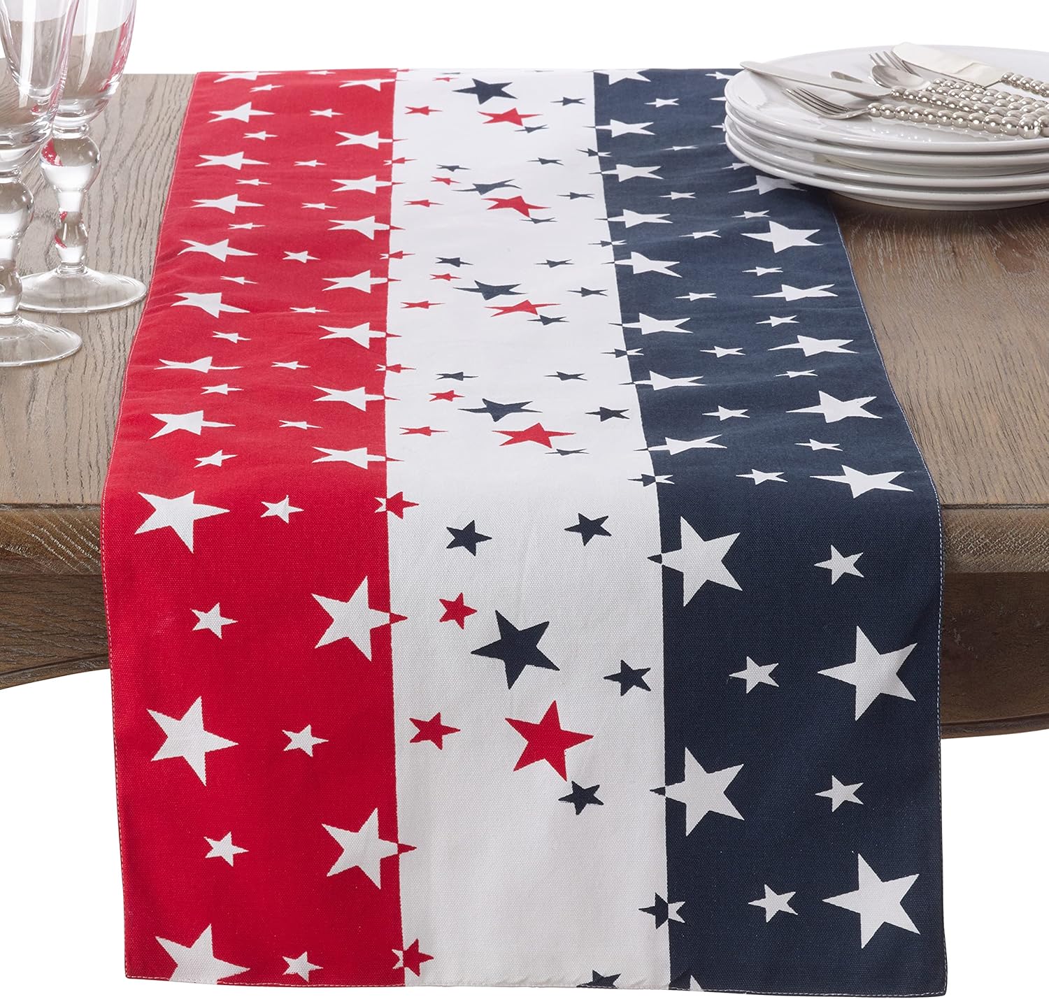 SARO LIFESTYLE Stars & Stripes Table Runner – Patriotic Americana Table Linen for Memorial Day, Fourth of July & Holiday Entertaining, Multi, 16"x72"