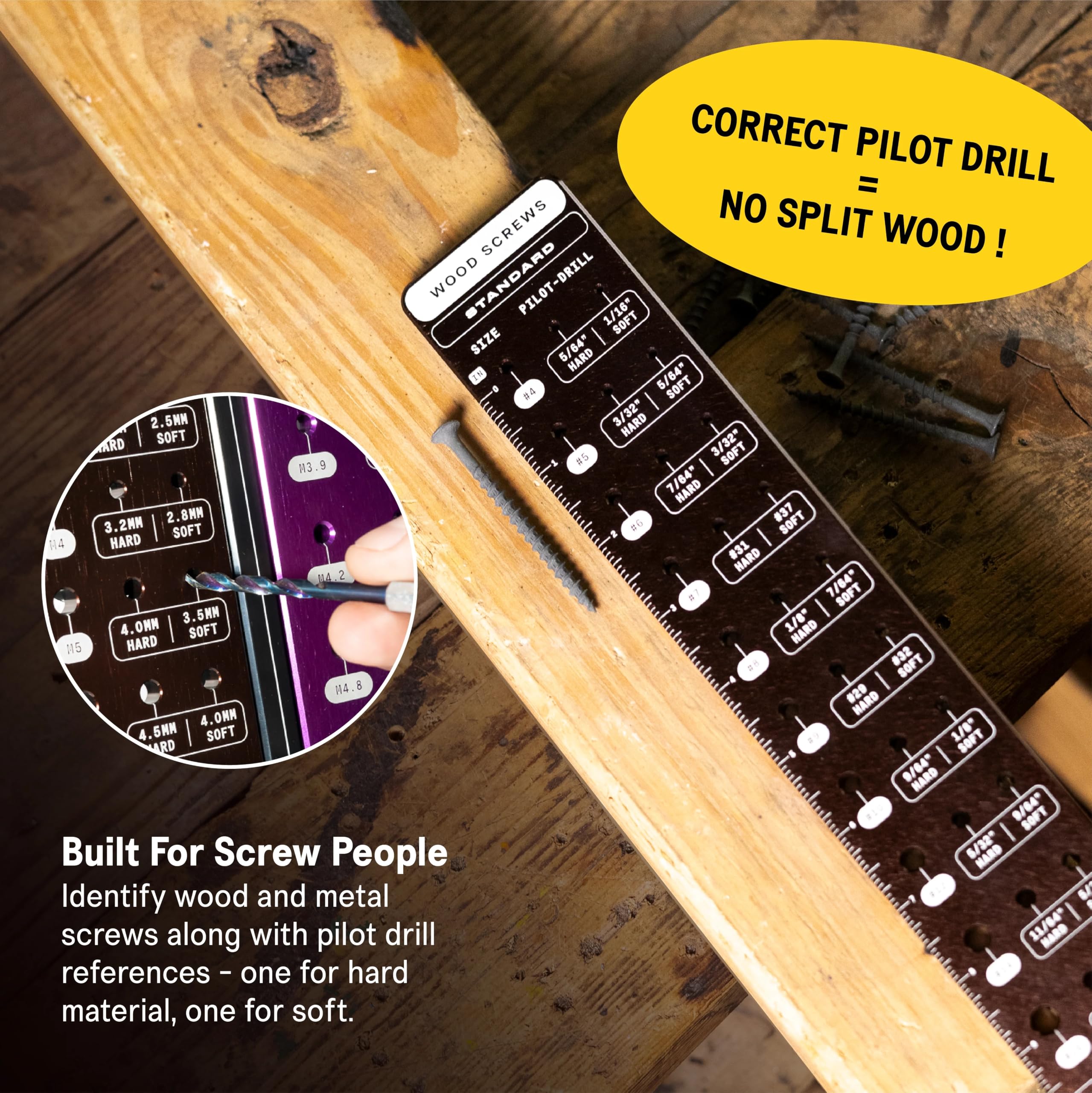 SST Identibolt PRO - Comprobador de tornillos de madera y metal con soporte magnético para pared - Medidor de identificación de tornillo - Mide tornillos de madera y máquina - Precisión de grado