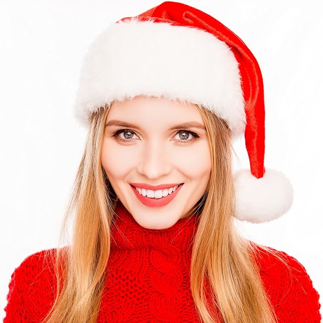 Santa Hat Deluxe Red Santa Hat - Adult Santa Hat Christmas Party Hats - Large Velvet Santa Hat Luxury Santa Costume Christmas Hat - Christmas Hats Adult Novelty Father Christmas Santa Hats for Adults