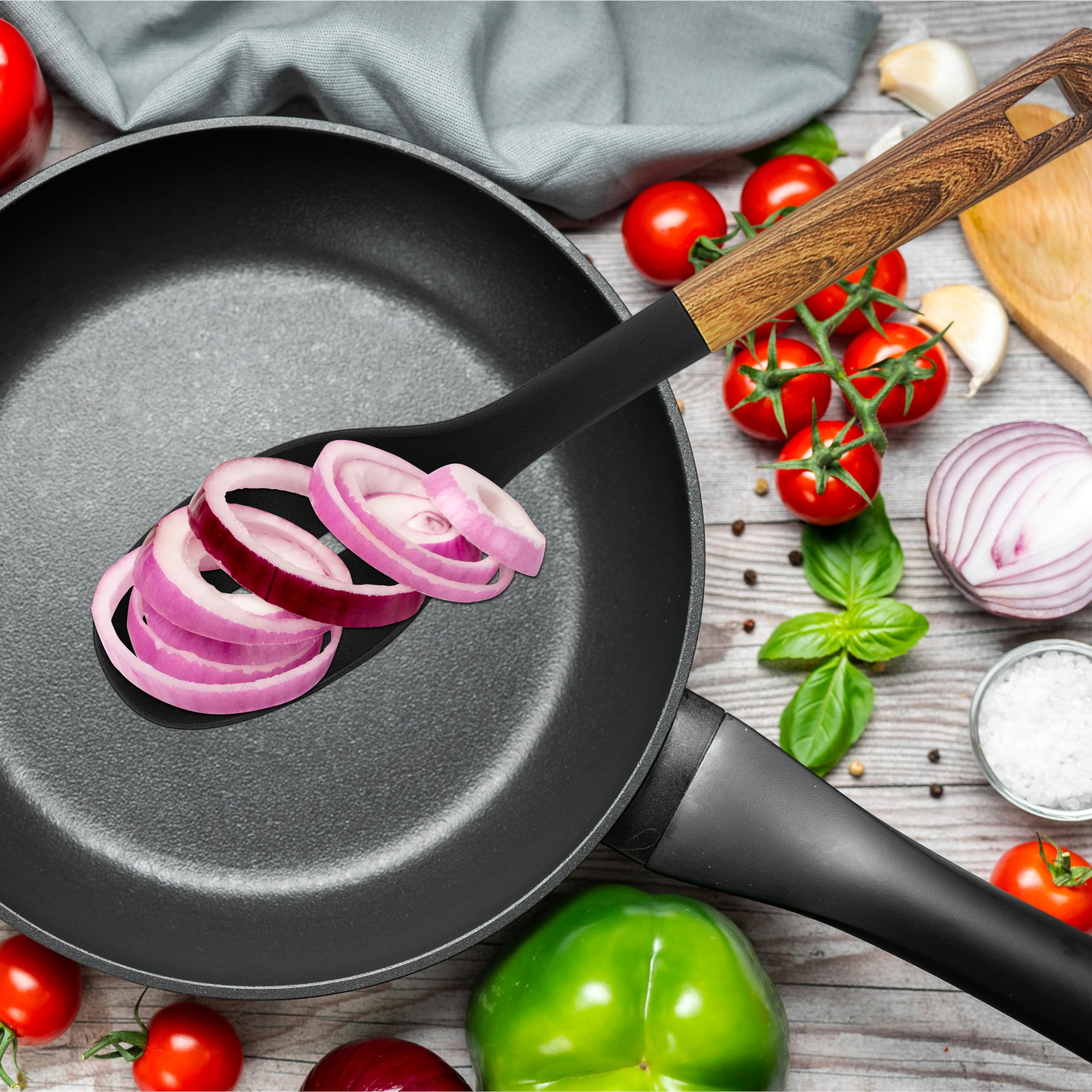 JS Gourmet Juego de 6 utensilios de cocina, resistentes al calor, antiarañazos, juego de cucharas de cocina de nailon para utensilios de cocina antiadherentes, con asas ergonómicas y suaves al tacto