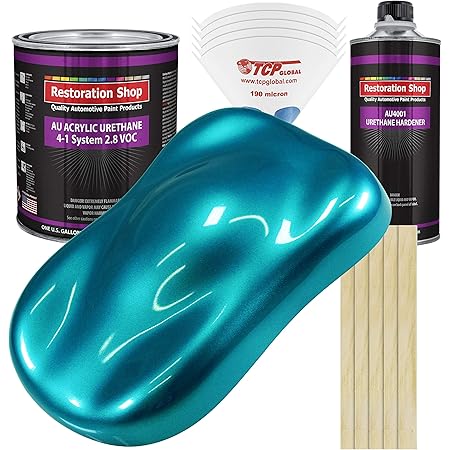 Restoration Shop - Teal Green Metallic Acrylic Urethane Auto Paint - Complete Gallon Paint Kit - Professional Single Stage High Gloss Automotive, Car, Truck Coating, 4:1 Mix Ratio, 2.8 VOC